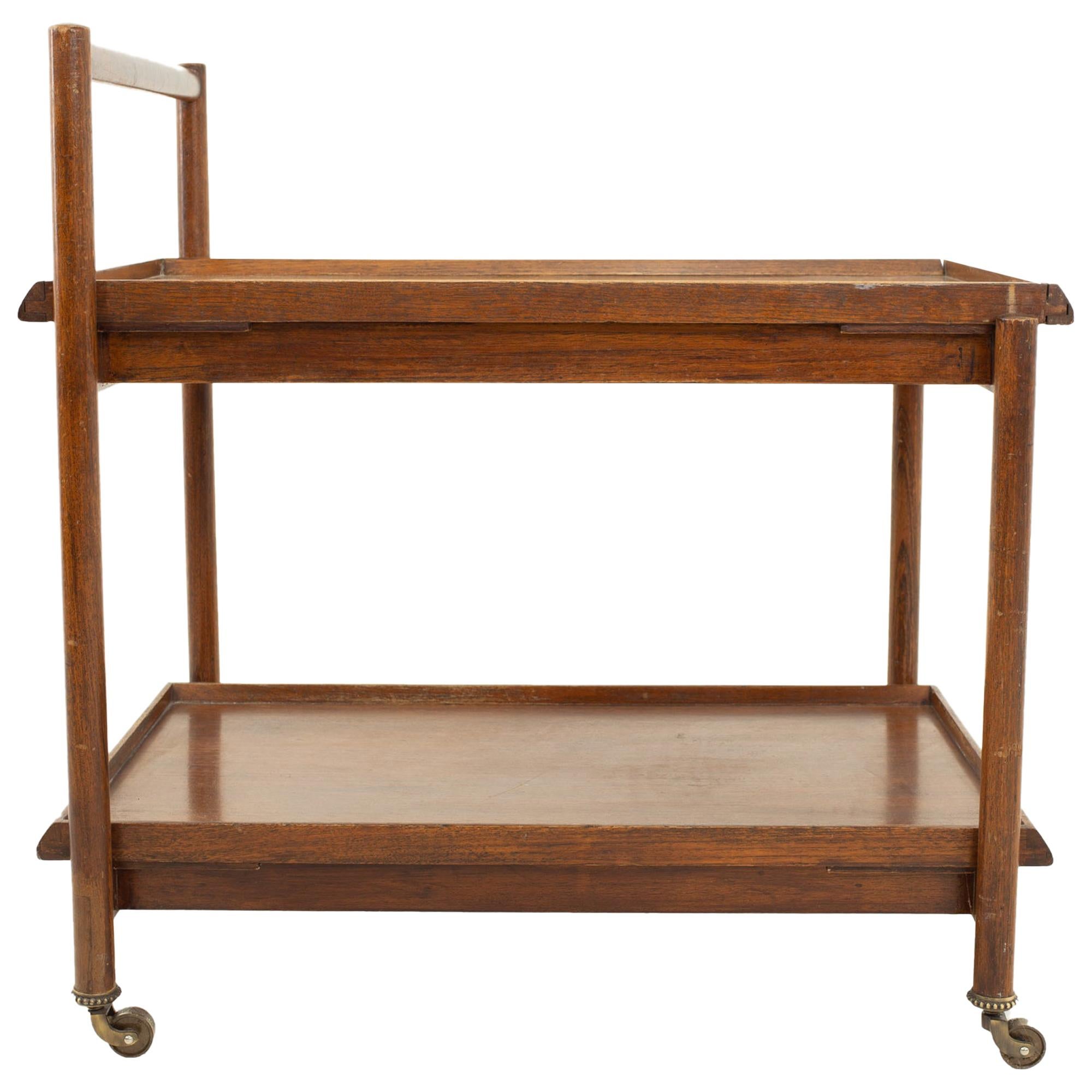 MidCentury Striped Teak Rolling Bar Cart at 1stDibs