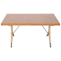 Midcentury Teak and Beech Dining Table with Brass Accents by David Rosen