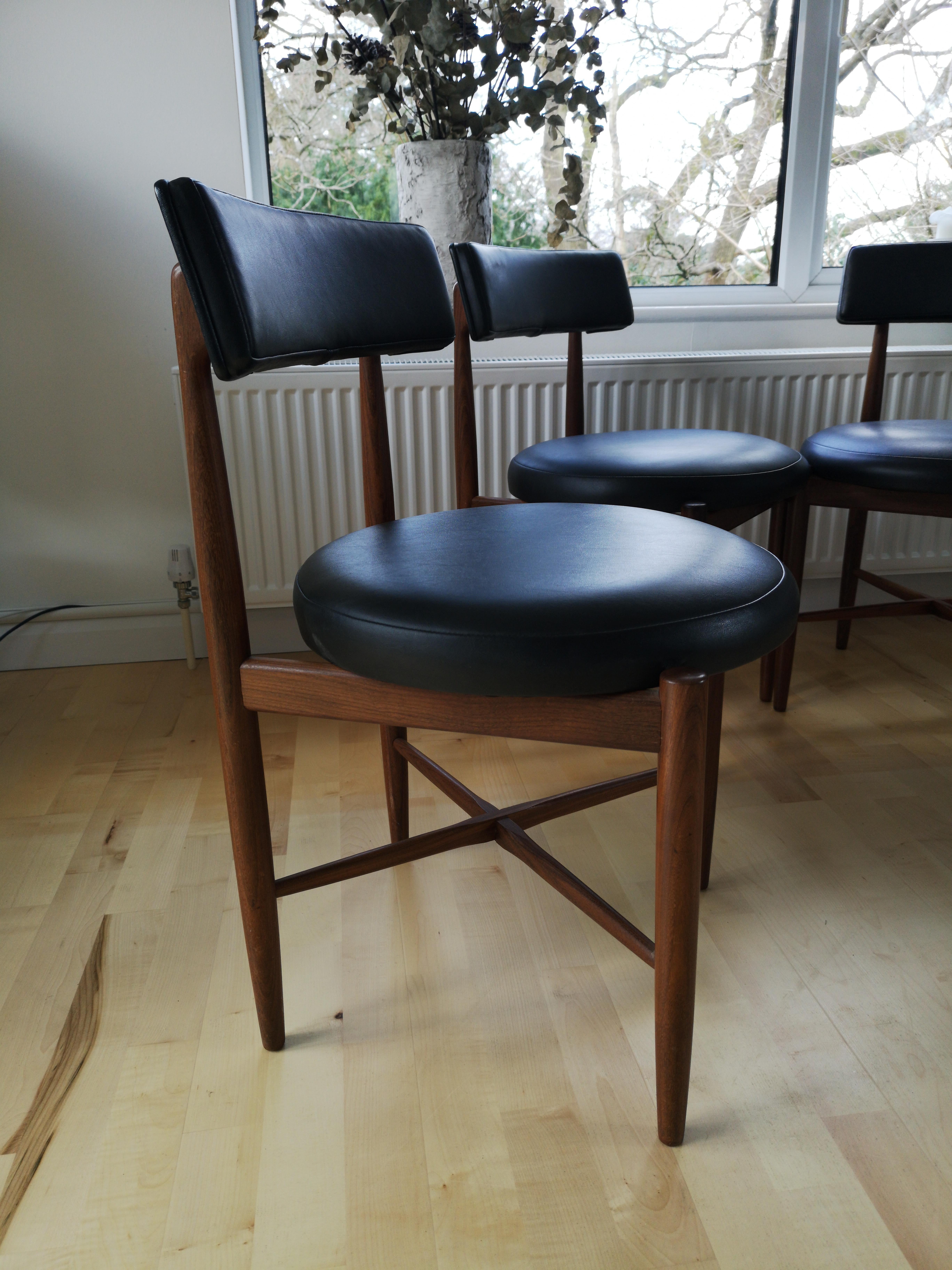 Midcentury Teak and Black Vinyl Dining Chairs by Victor Wilkins for G-Plan 1