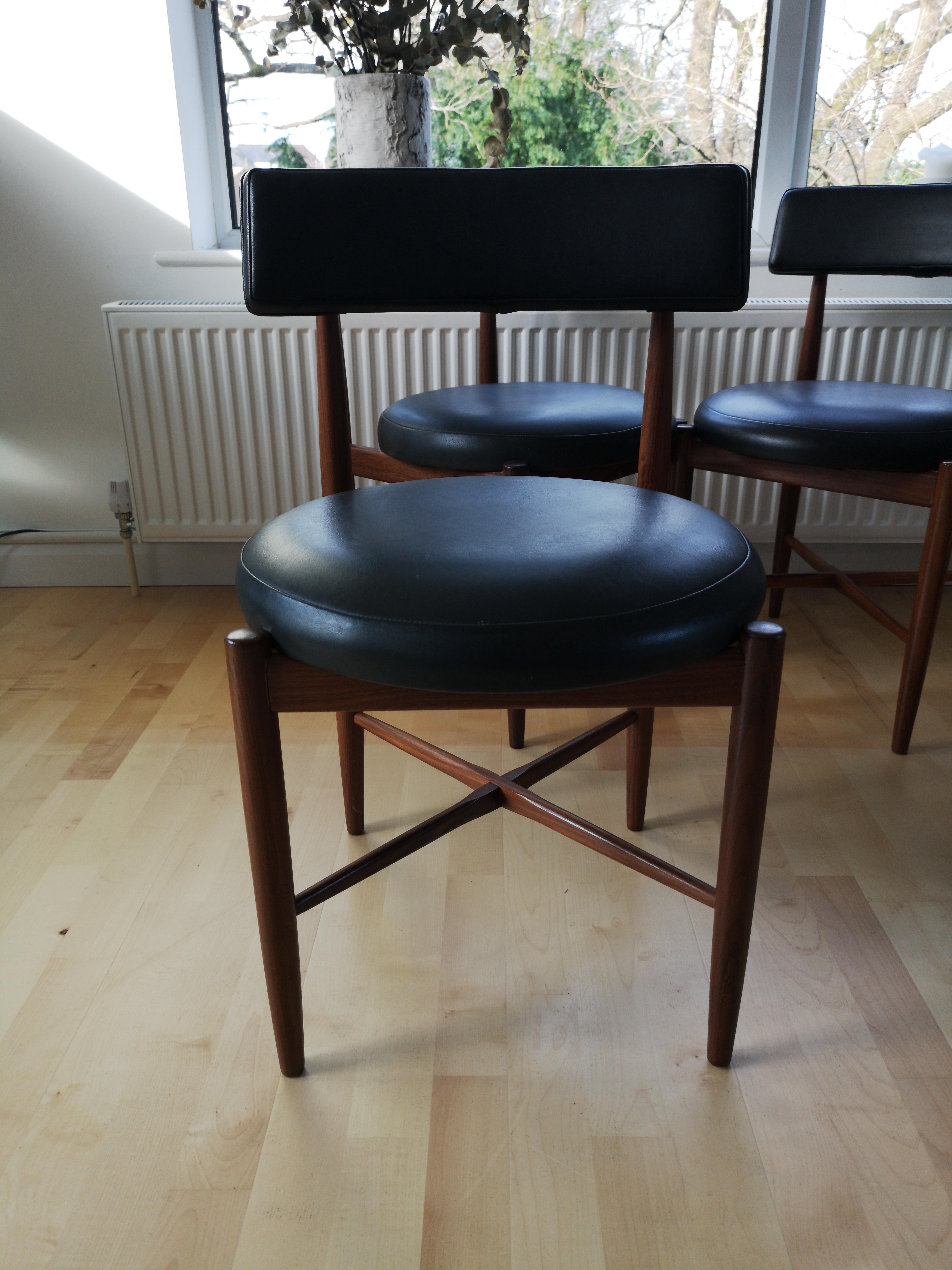 20th Century Midcentury Teak and Black Vinyl Dining Chairs by Victor Wilkins for G-Plan