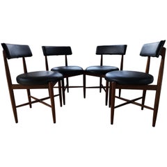 Midcentury Teak and Black Vinyl Dining Chairs by Victor Wilkins for G-Plan