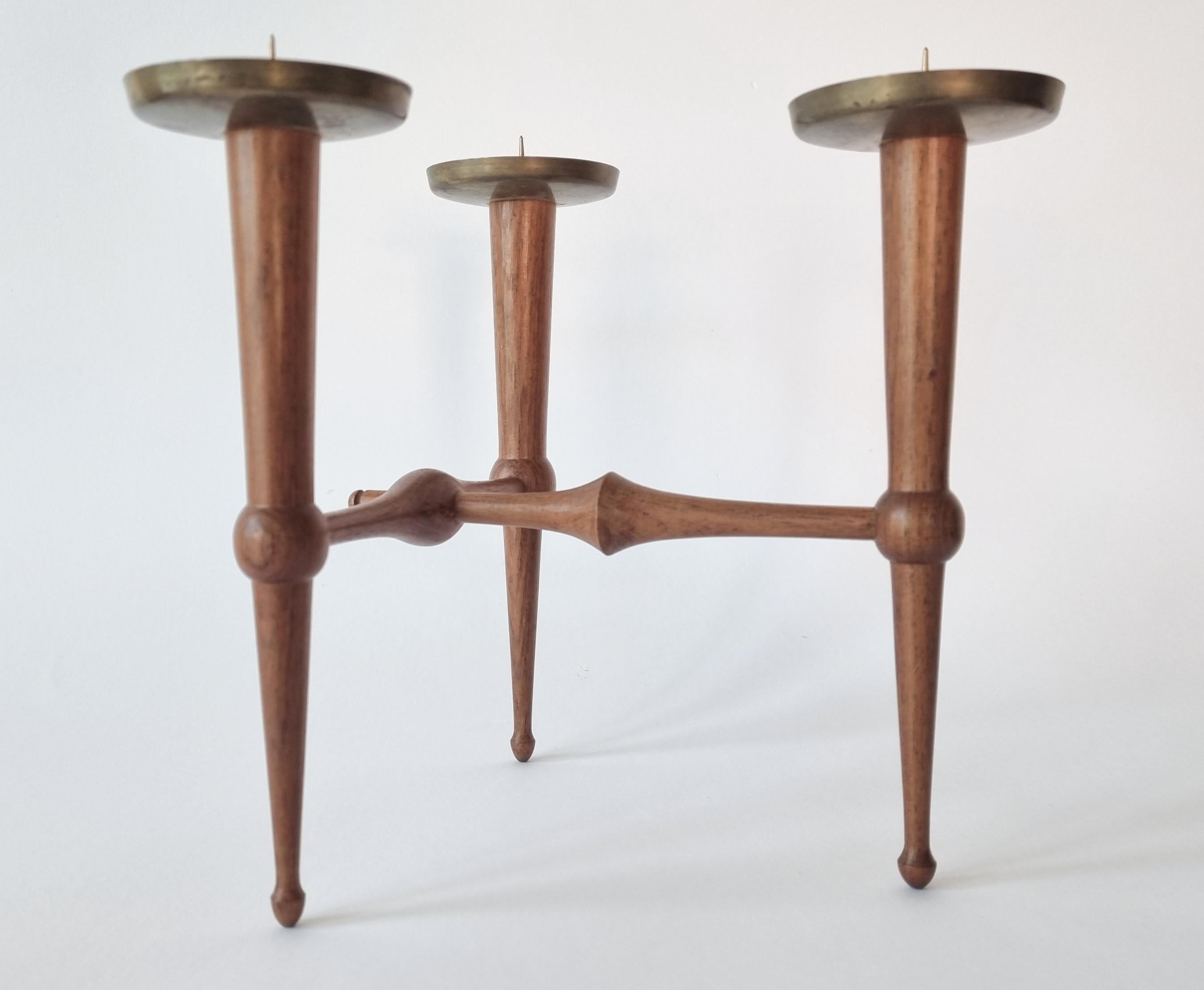 Midcentury Teak and Brass Rare Table Candle Holder / Stick, Denmark, 1960s For Sale 10