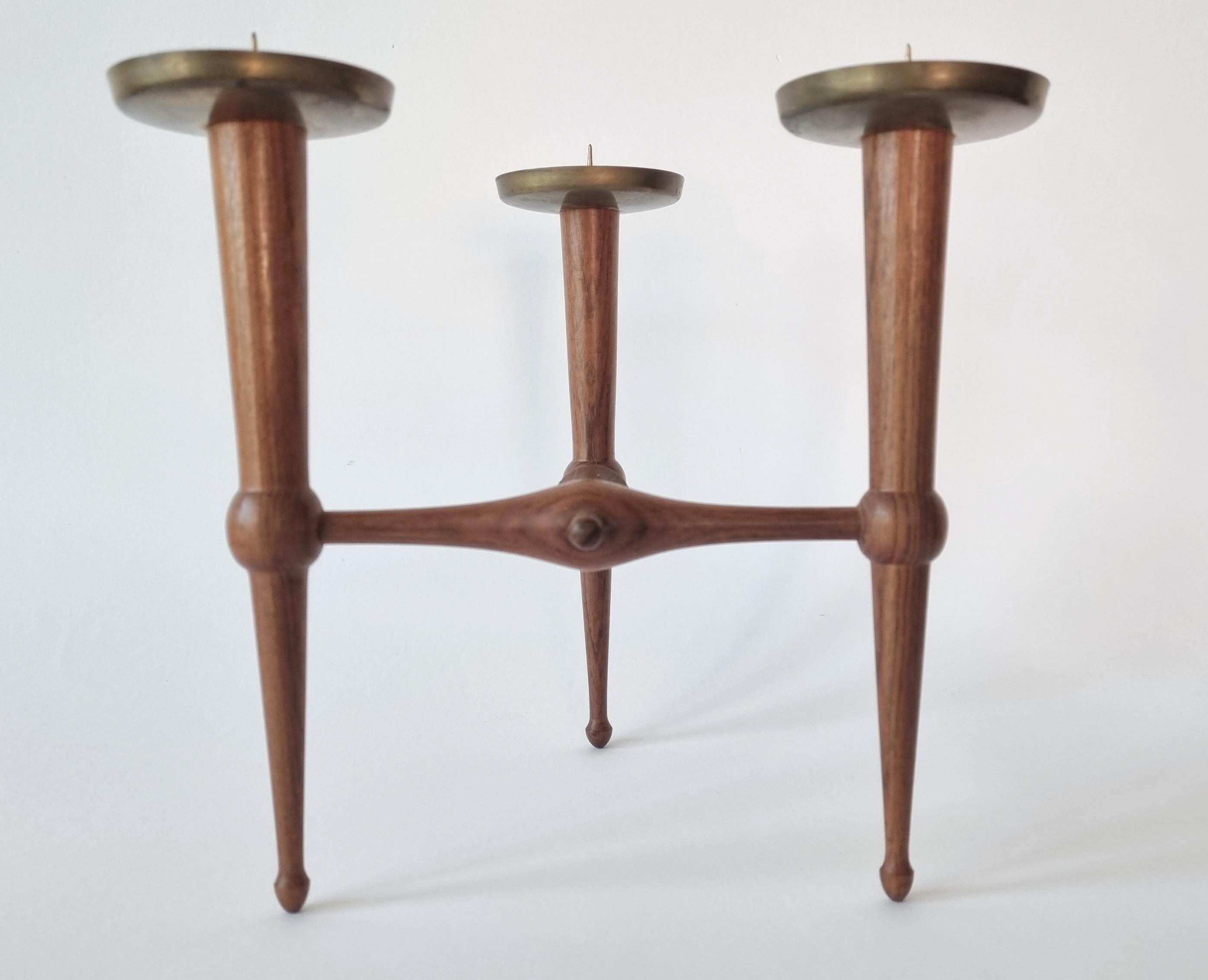 Midcentury Teak and Brass Rare Table Candle Holder / Stick, Denmark, 1960s For Sale 11