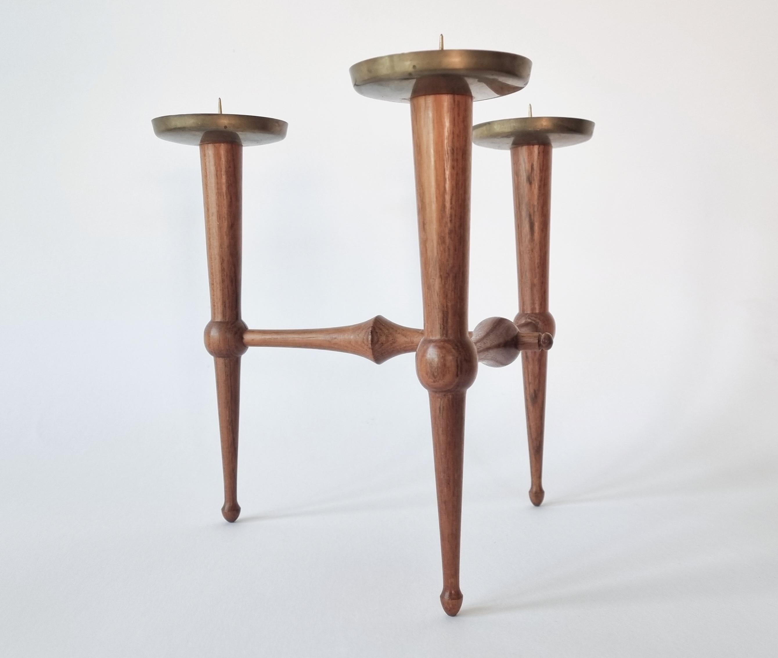Midcentury Teak and Brass Rare Table Candle Holder / Stick, Denmark, 1960s For Sale 12