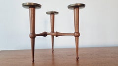 Midcentury Teak and Brass Rare Table Candle Holder / Stick, Denmark, 1960s