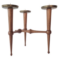 Midcentury Teak and Brass Rare Table Candle Holder / Stick, Denmark, 1960s