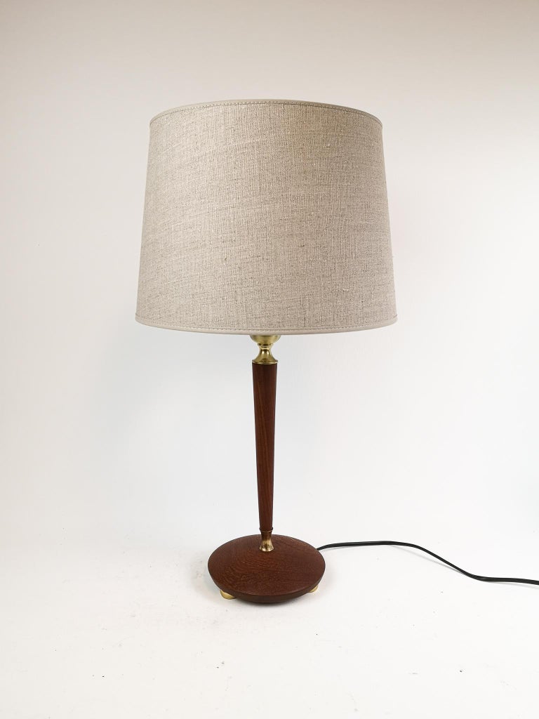 Mid-Century Modern Midcentury Teak and Brass Table Lamp Sweden 1950s For Sale