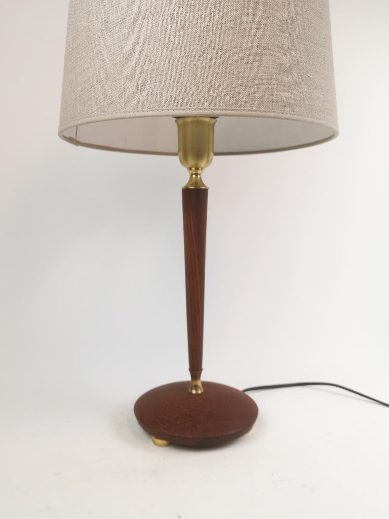 Swedish Midcentury Teak and Brass Table Lamp Sweden 1950s For Sale