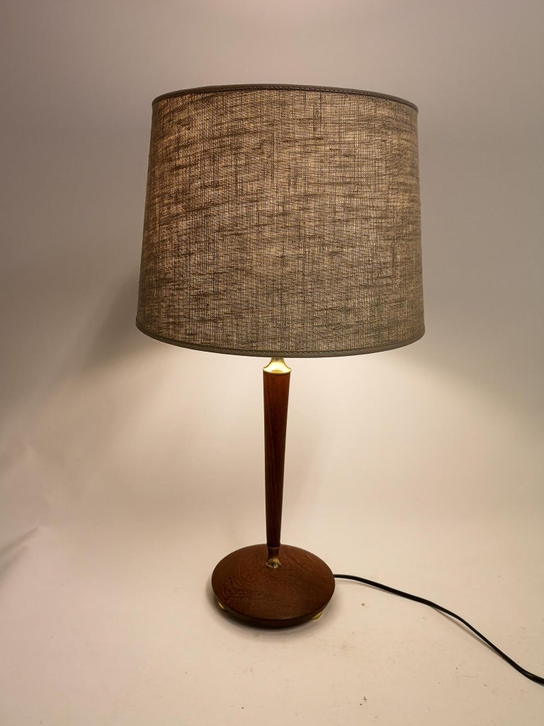 Midcentury Teak and Brass Table Lamp Sweden 1950s In Good Condition For Sale In Langserud, SE