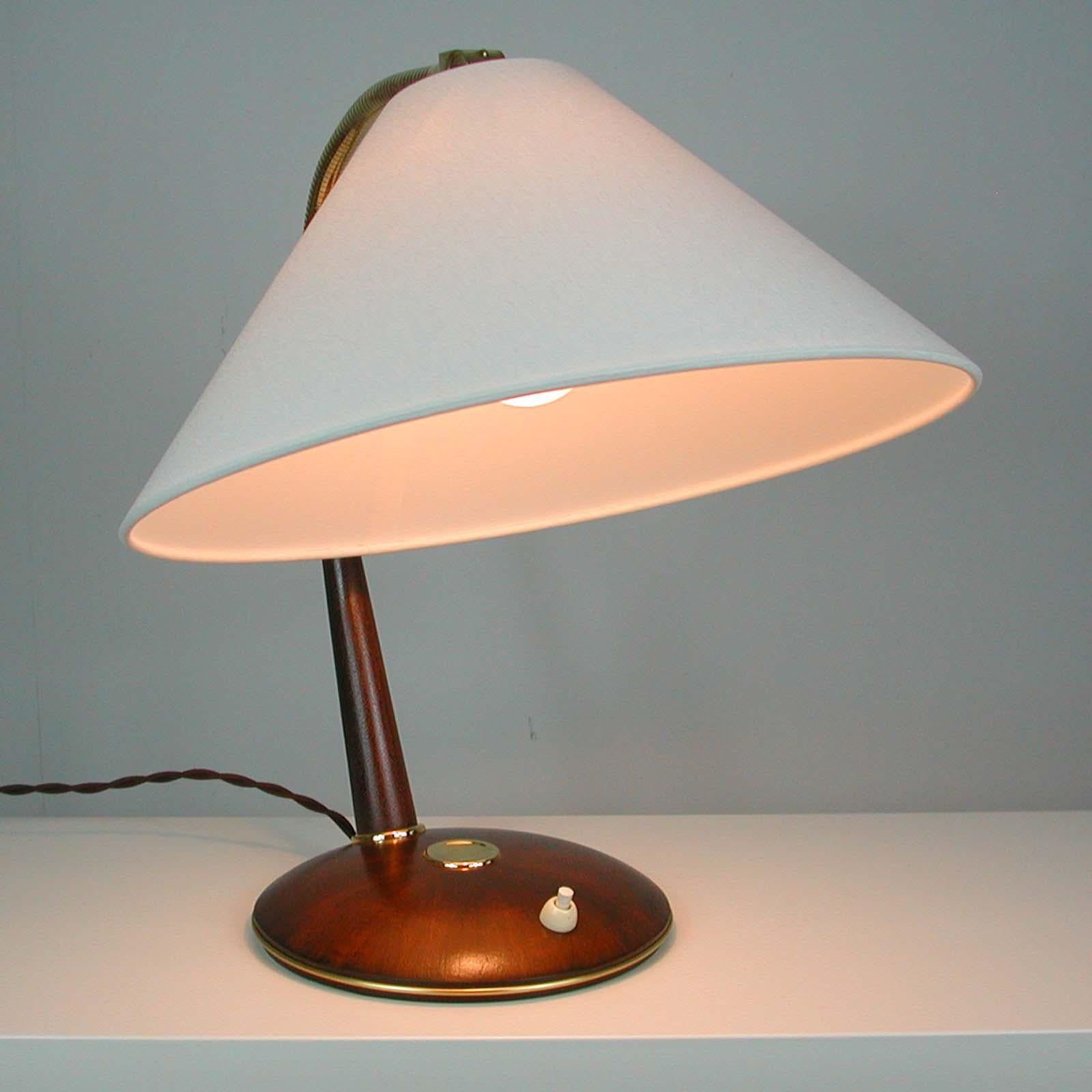 Mid-20th Century Midcentury Teak and Brass Temde Table or Desk Lamp, 1950s