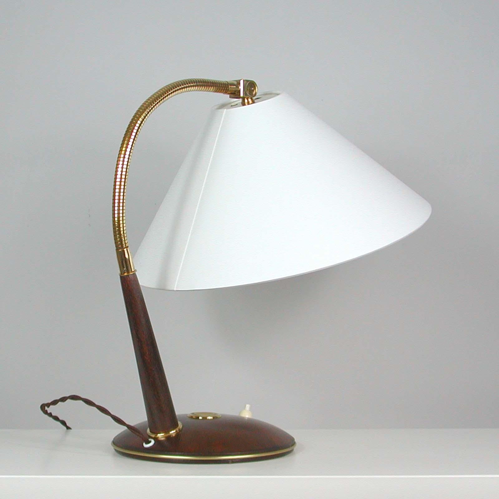 Midcentury Teak and Brass Temde Table or Desk Lamp, 1950s 1