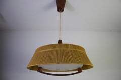 Midcentury Teak and Cord Shade Hanging Lamp by Temde, 1960