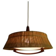 Midcentury Teak and Cord Shade Hanging Lamp by Temde, 1960