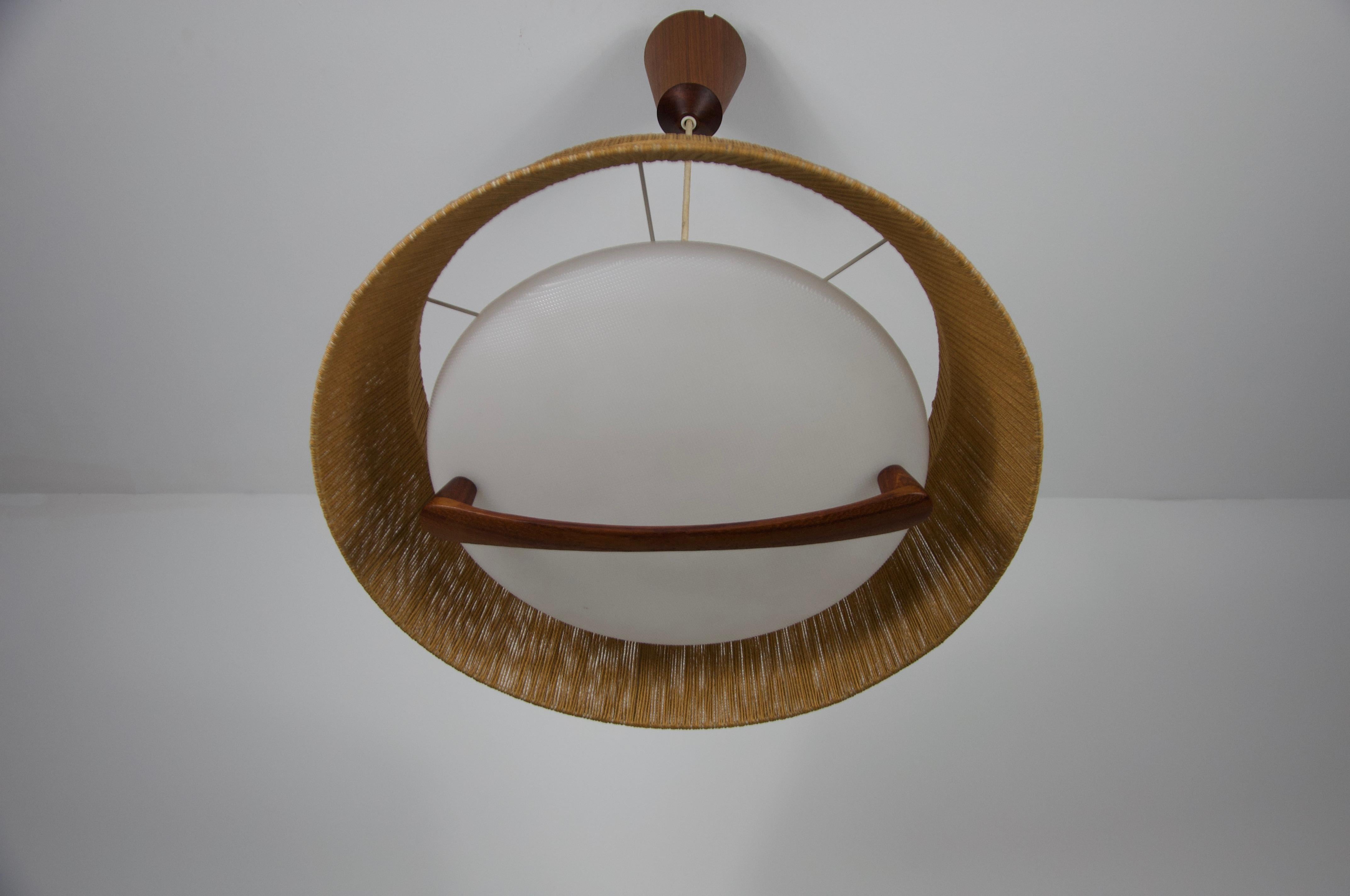 Midcentury Teak and Cord Shade Hanging Lamp by Temde, circa 1960 For Sale 6