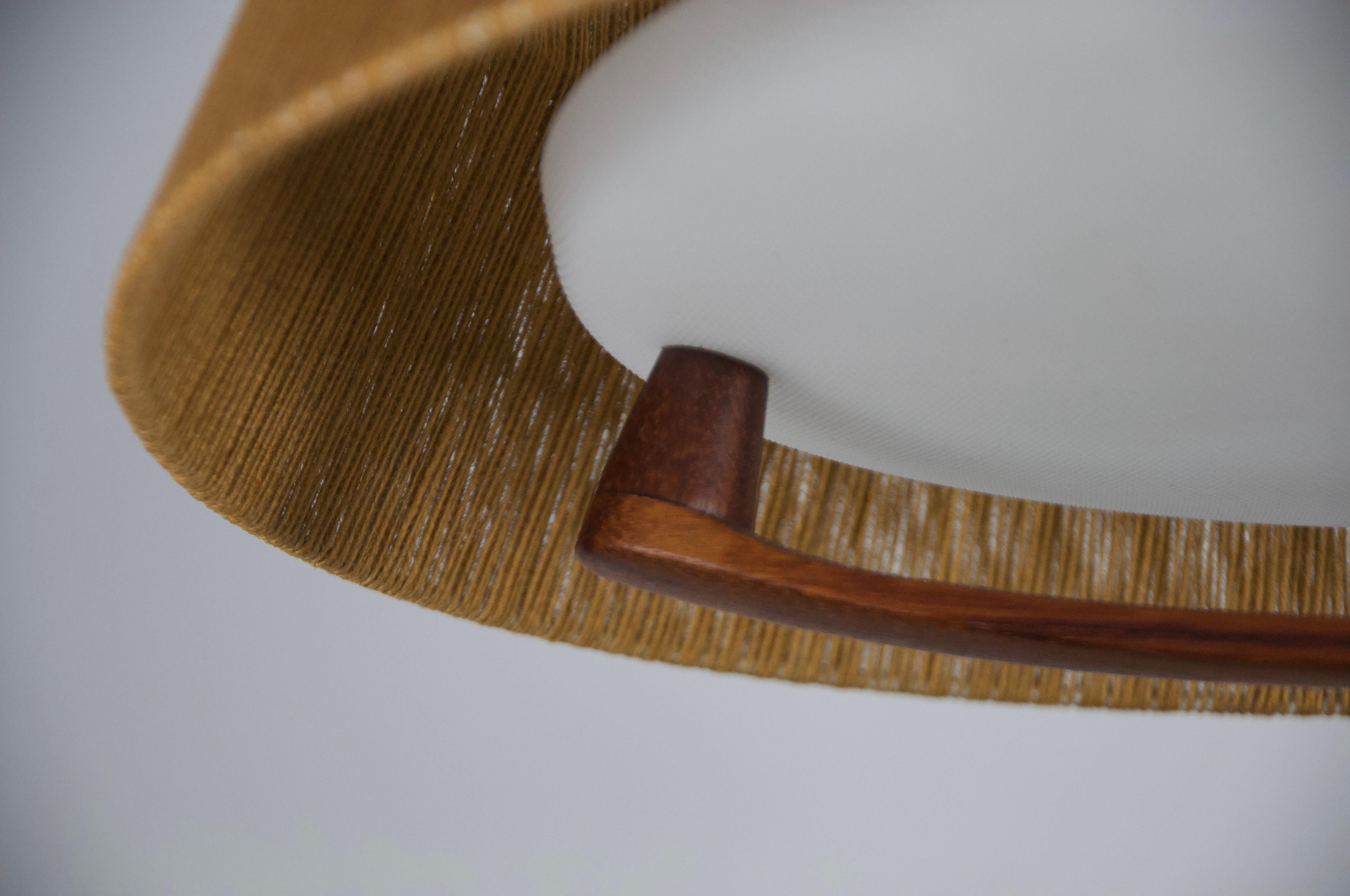 Midcentury Teak and Cord Shade Hanging Lamp by Temde, circa 1960 For Sale 7