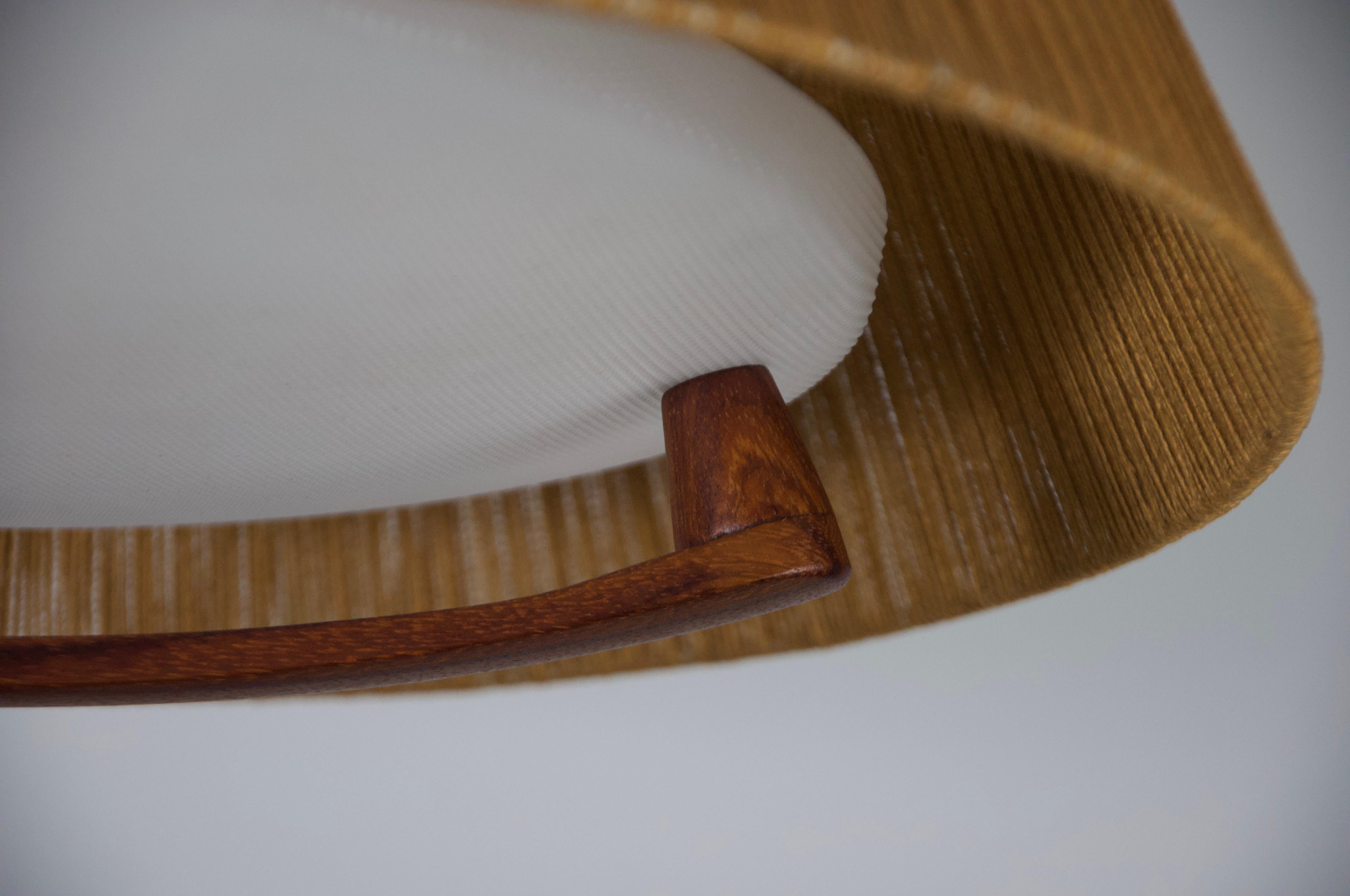 Midcentury Teak and Cord Shade Hanging Lamp by Temde, circa 1960 For Sale 8