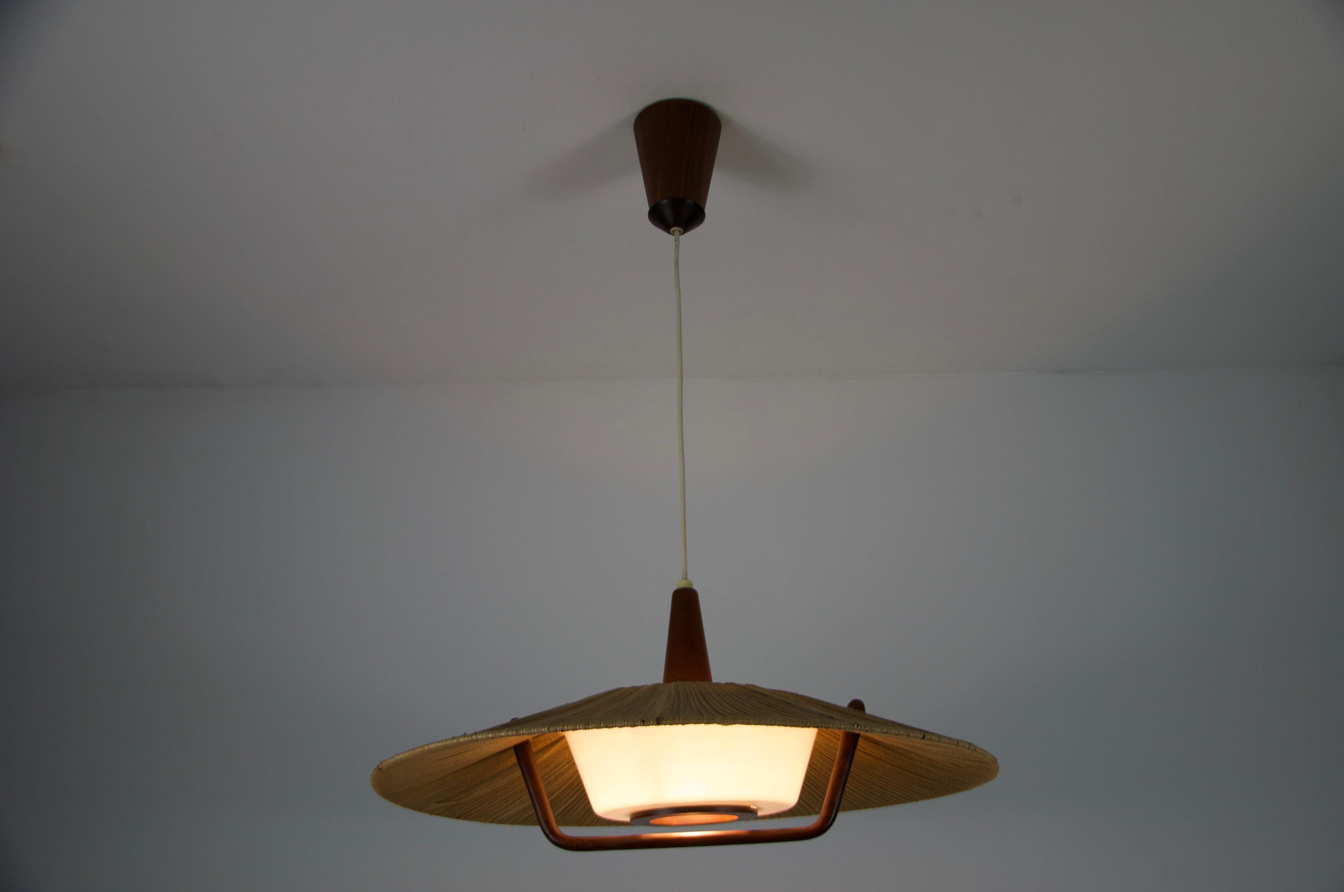 Lampada a sospensione di Temde con paralume in teak e corda, circa 1960 in vendita 12