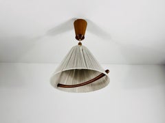Midcentury Teak and Cord Shade Hanging Lamp by Temde, circa 1960