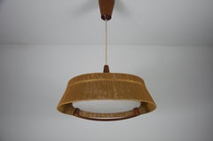 Midcentury Teak and Cord Shade Hanging Lamp by Temde, circa 1960
