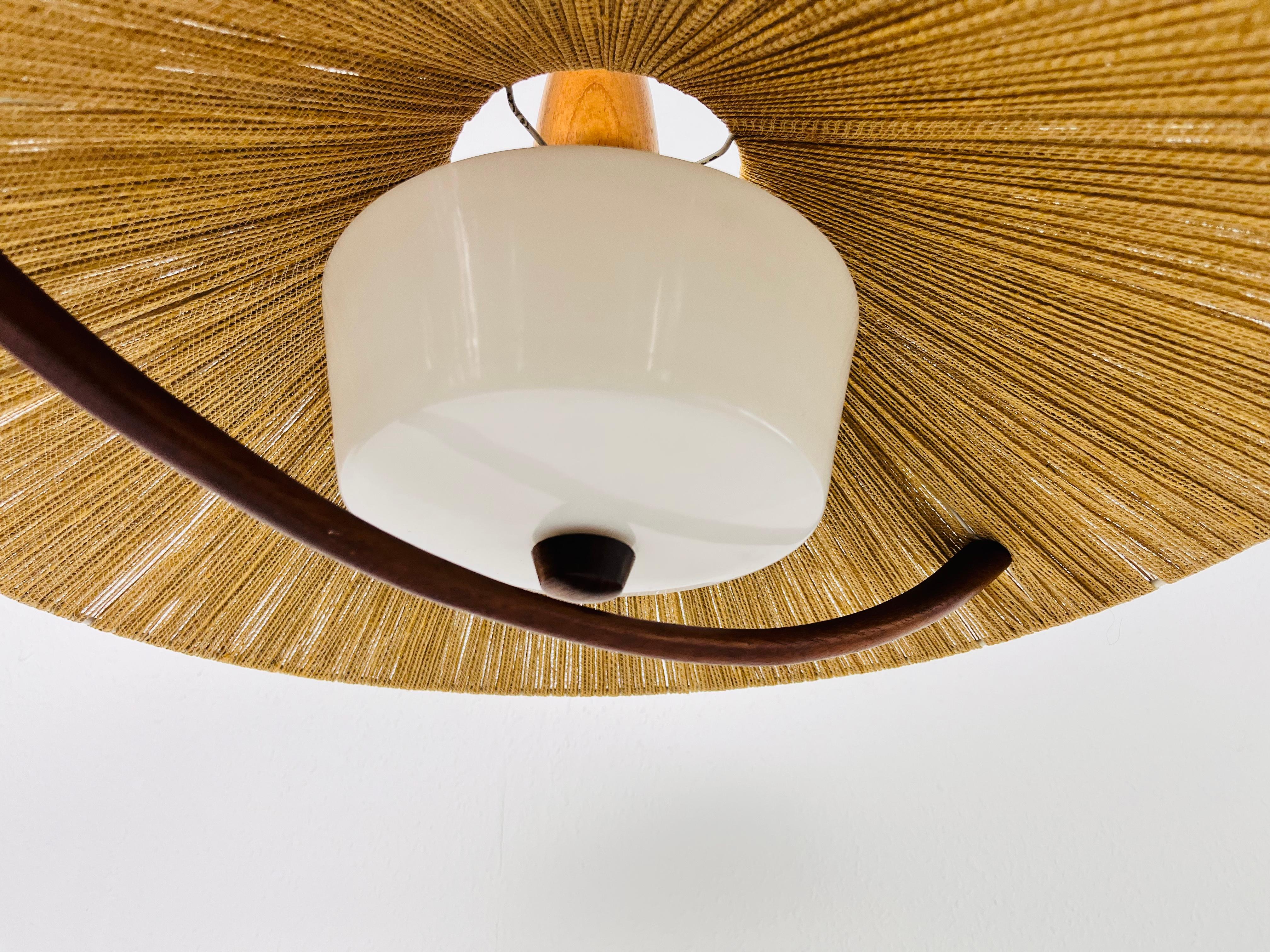 Mid-20th Century Midcentury Teak and Cord Shade Hanging Lamp by Temde, circa 1960