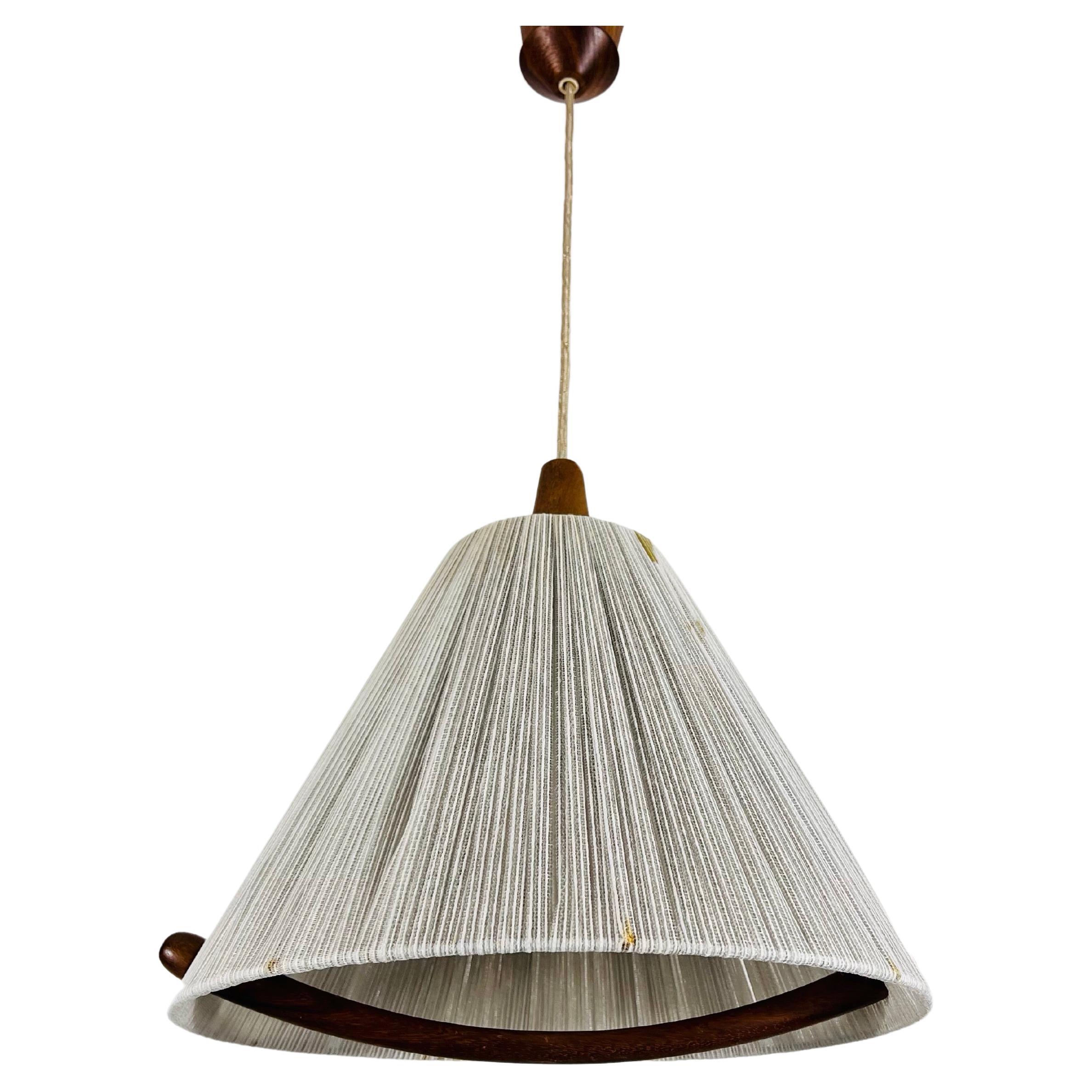 Lampada a sospensione di Temde con paralume in teak e corda, circa 1960