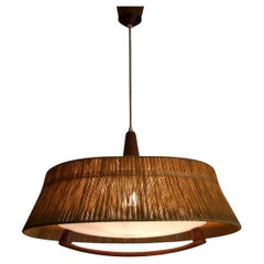 Lámpara colgante de teca y pantalla de cuerda de mediados de siglo, de Temde, circa 1960