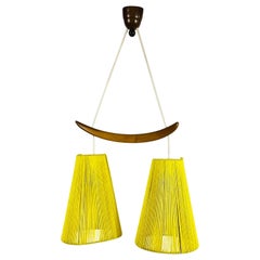 Midcentury Teak and Cord Shade Hanging Lamp, circa 1960