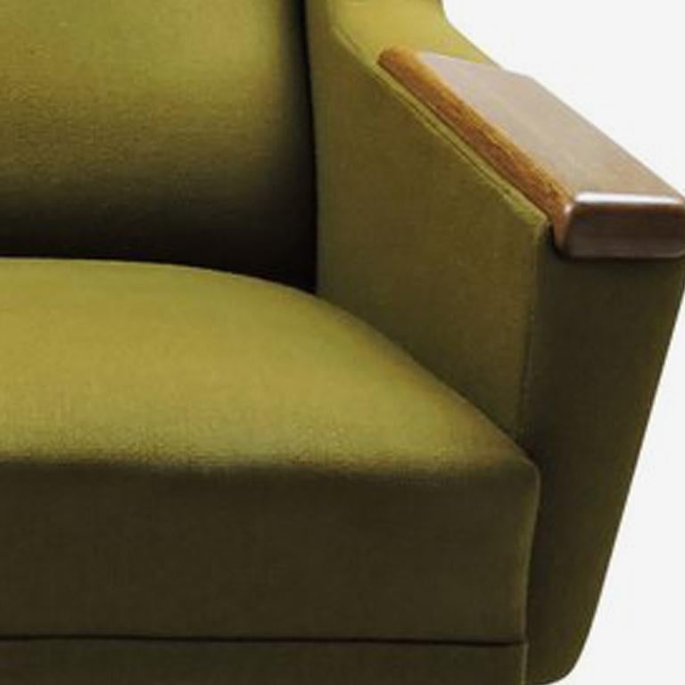 Midcentury Teak and Dark Green Upholstered Fabric Danish Armchair, 1960s In Good Condition In Chesham, GB