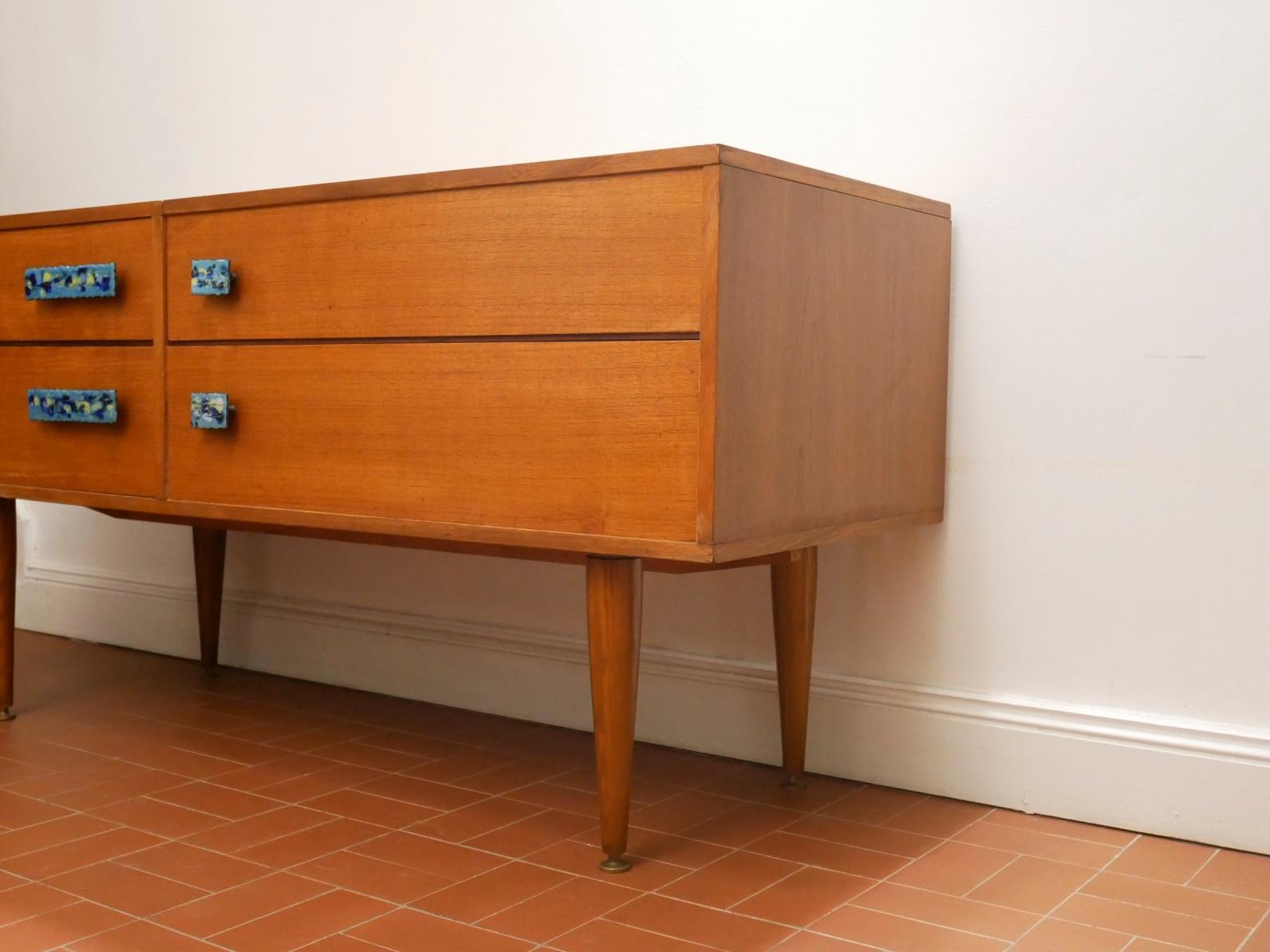Midcentury Teak and Enamel Vanity Console, 1960s In Good Condition For Sale In Brussels, Ixelles