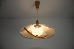 Midcentury Teak and Fabric Shade Hanging Lamp by Temde, circa 1960