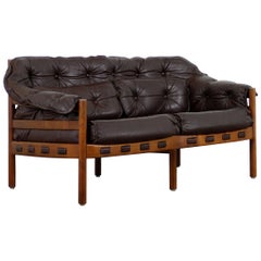 Midcentury Teak and Leather 2-Seat Sofa by Arne Norell for Coja