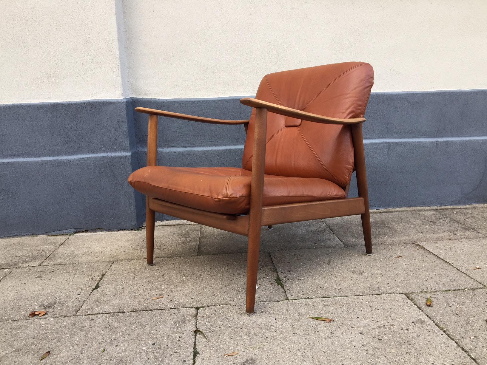 Mid-Century Modern Midcentury Teak and Leather Easy Chair, Denmark, 1960s