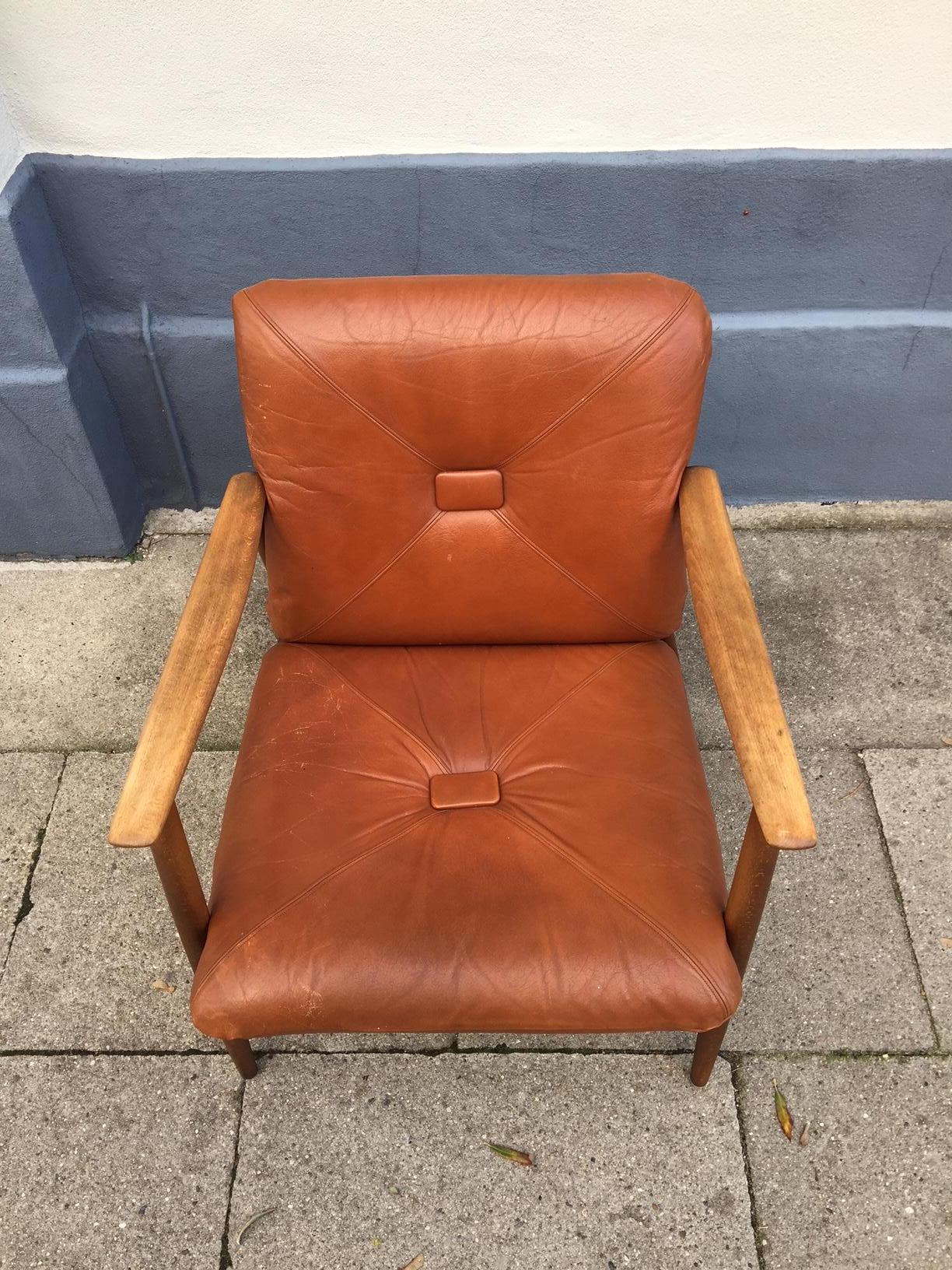 Midcentury Teak and Leather Easy Chair, Denmark, 1960s In Good Condition In Esbjerg, DK