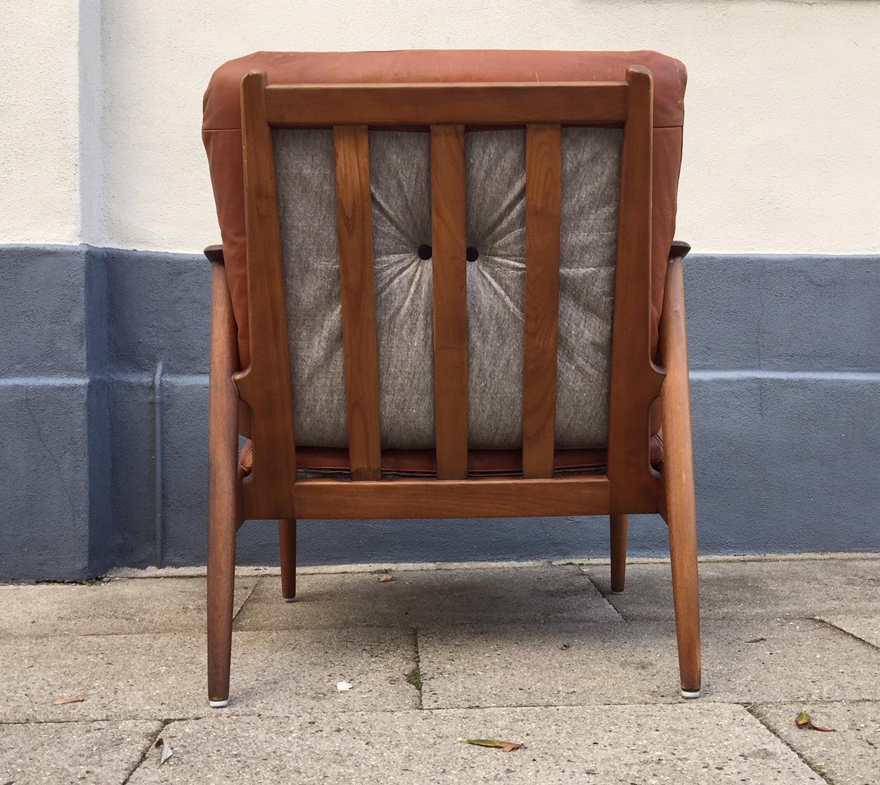 Mid-20th Century Midcentury Teak and Leather Easy Chair, Denmark, 1960s
