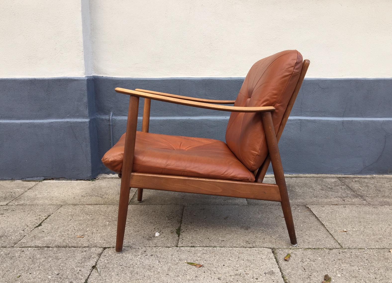 Midcentury Teak and Leather Easy Chair, Denmark, 1960s 1
