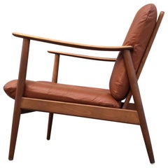 Midcentury Teak and Leather Easy Chair, Denmark, 1960s