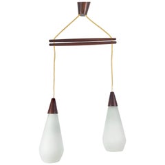 Midcentury Teak and Opaline Glass Cascade Pendant Lamp in the Style of Luxus