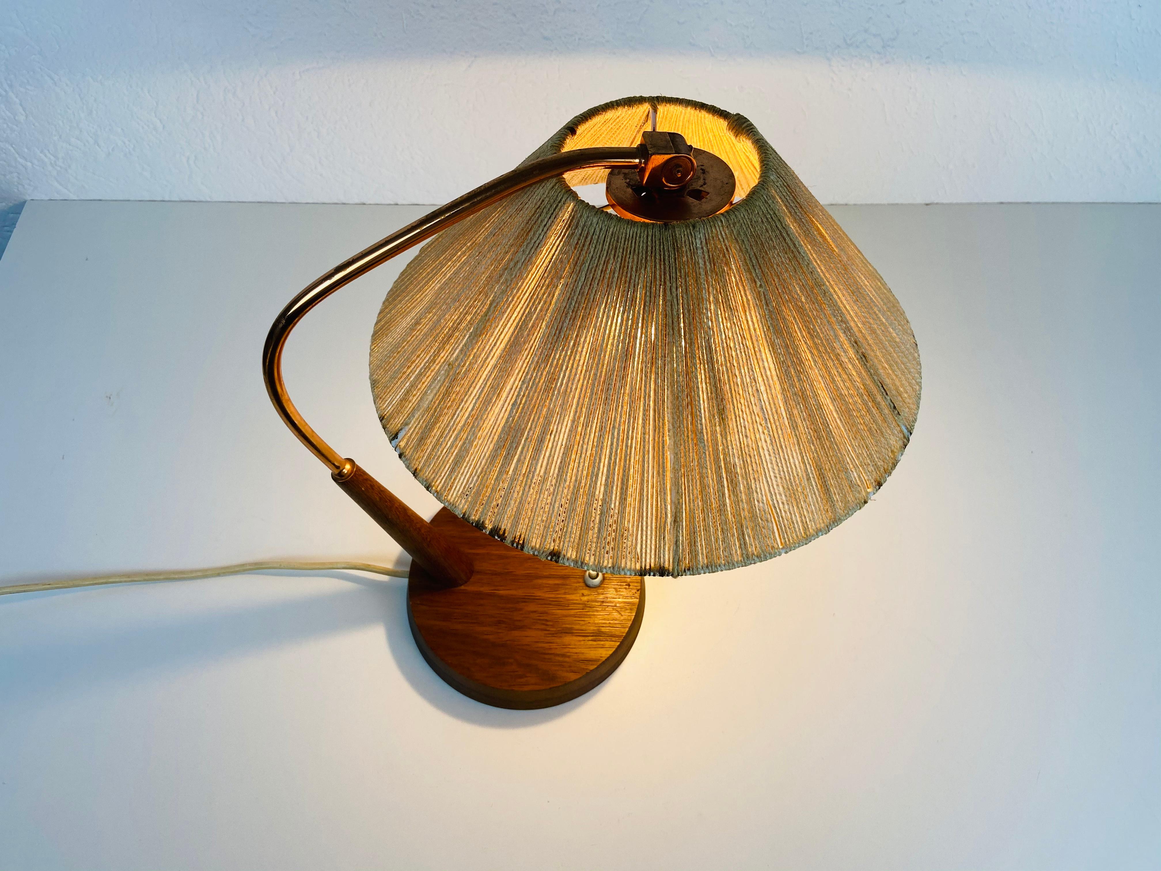 Midcentury Teak and Rattan Table Lamp by Temde, circa 1970 For Sale 5