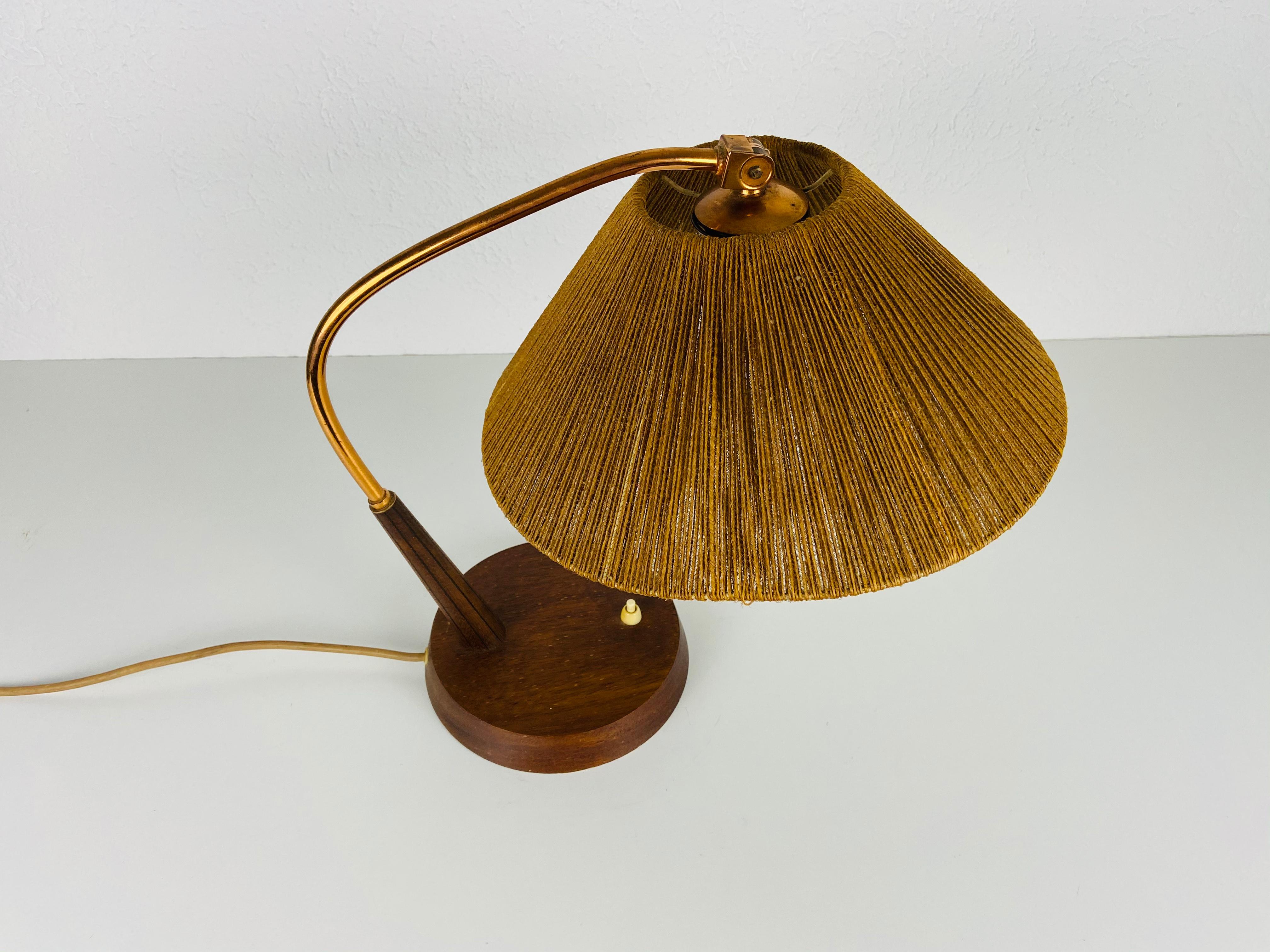 Midcentury Teak and Rattan Table Lamp by Temde, circa 1970 8