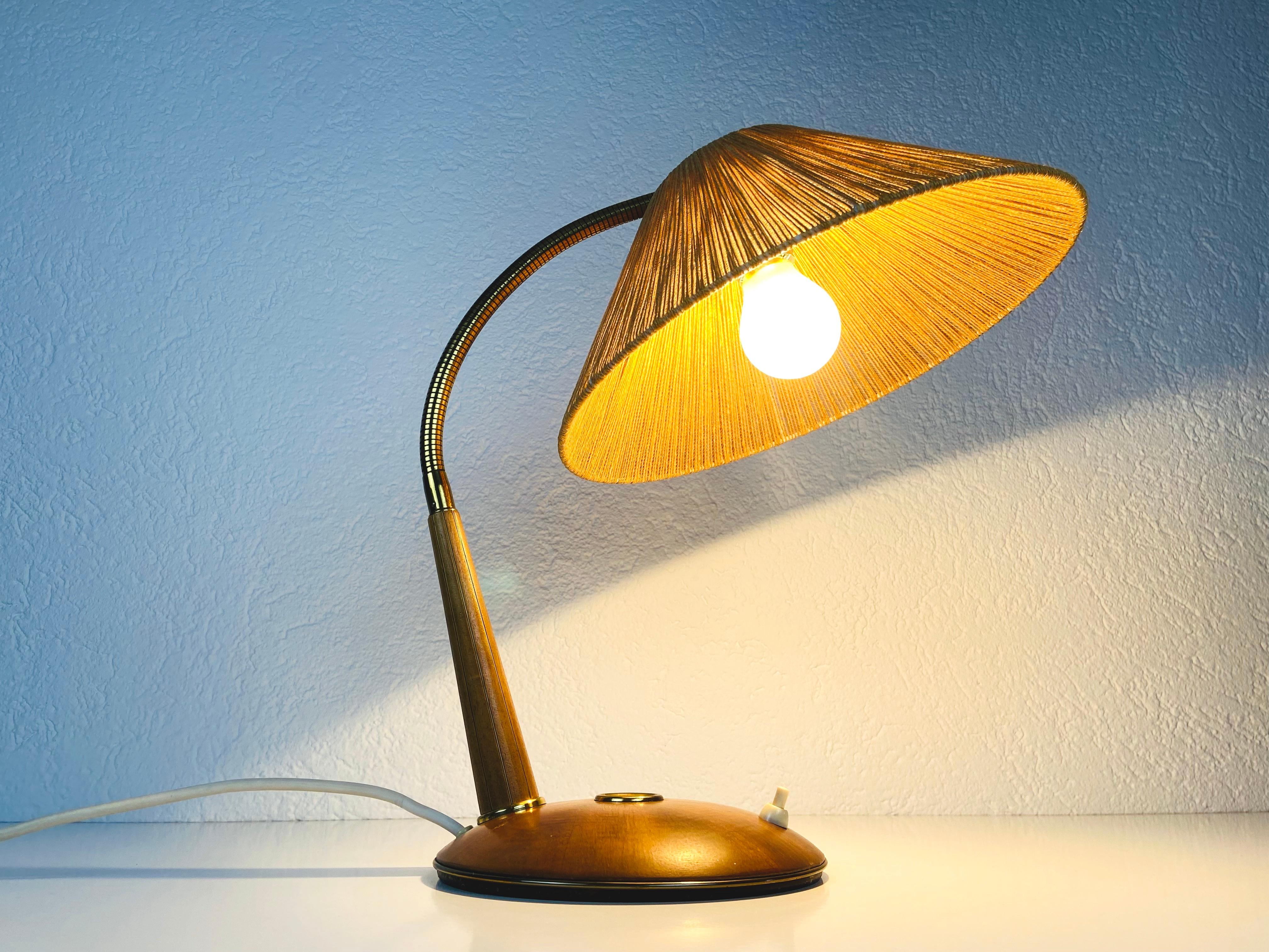 Midcentury Teak and Rattan Table Lamp by Temde, circa 1970 For Sale 15