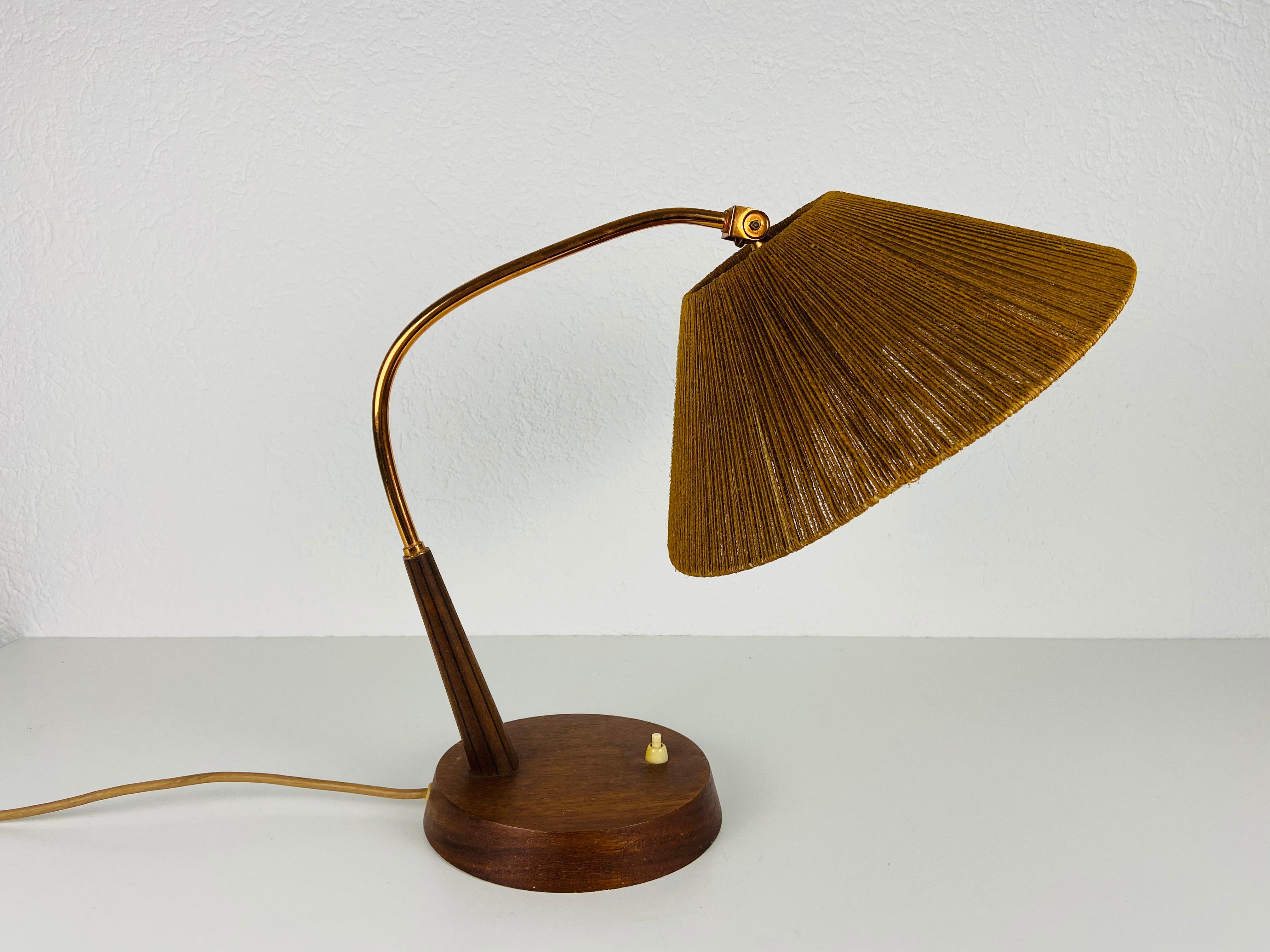 Mid-Century Modern Midcentury Teak and Rattan Table Lamp by Temde, circa 1970