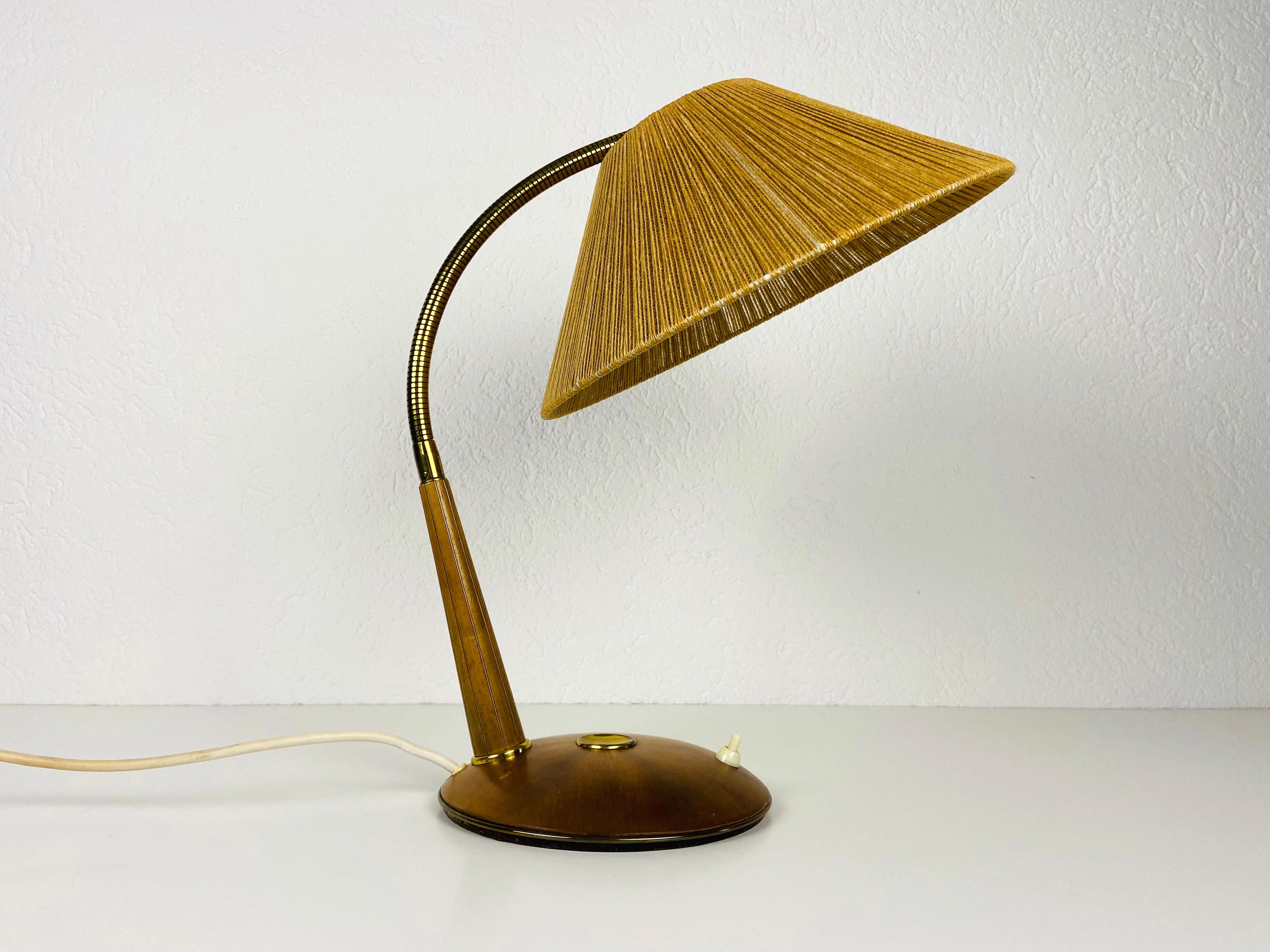 Mid-Century Modern Midcentury Teak and Rattan Table Lamp by Temde, circa 1970 For Sale