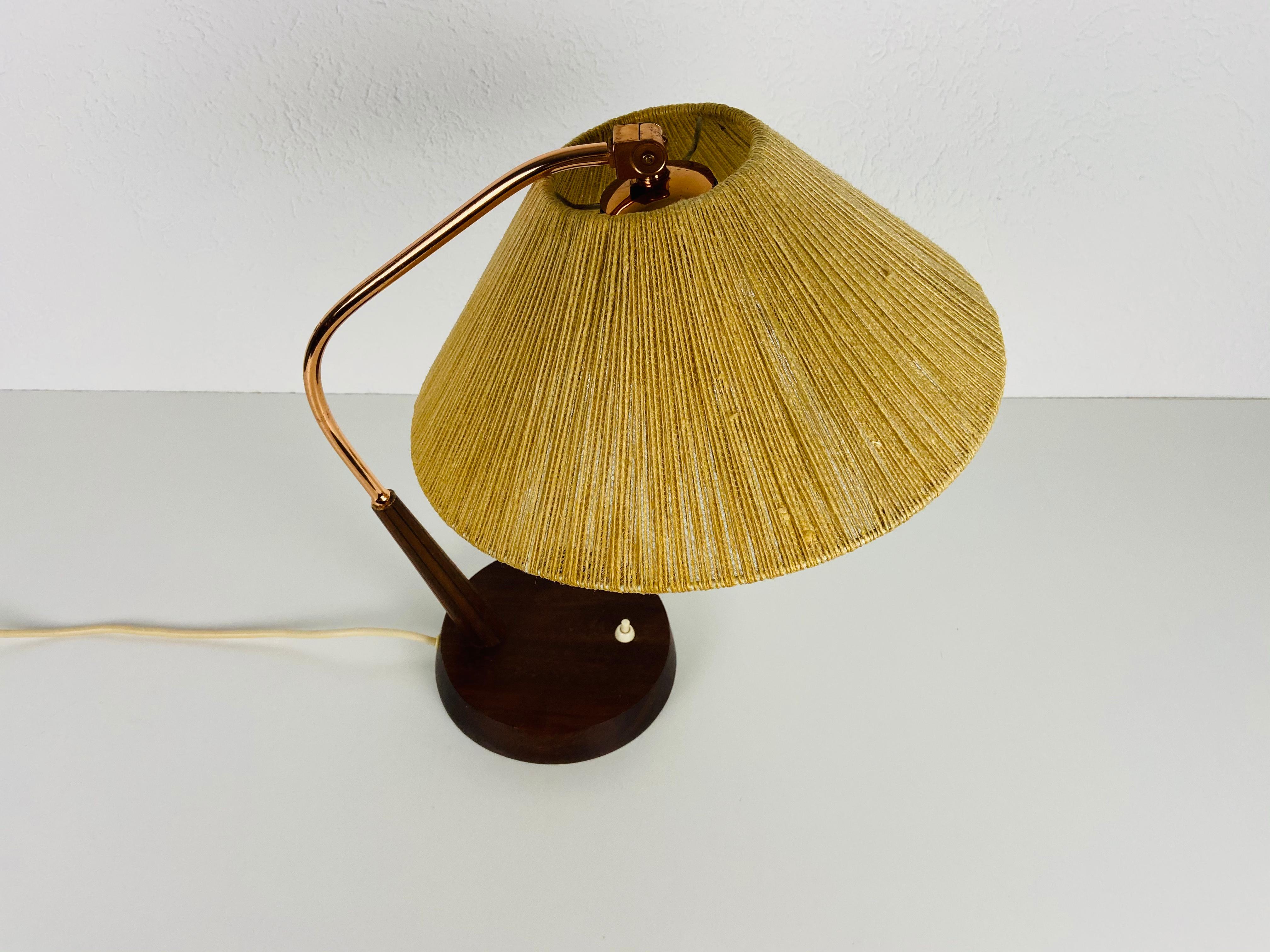 Midcentury Teak and Rattan Table Lamp by Temde, circa 1970 In Good Condition For Sale In Hagenbach, DE