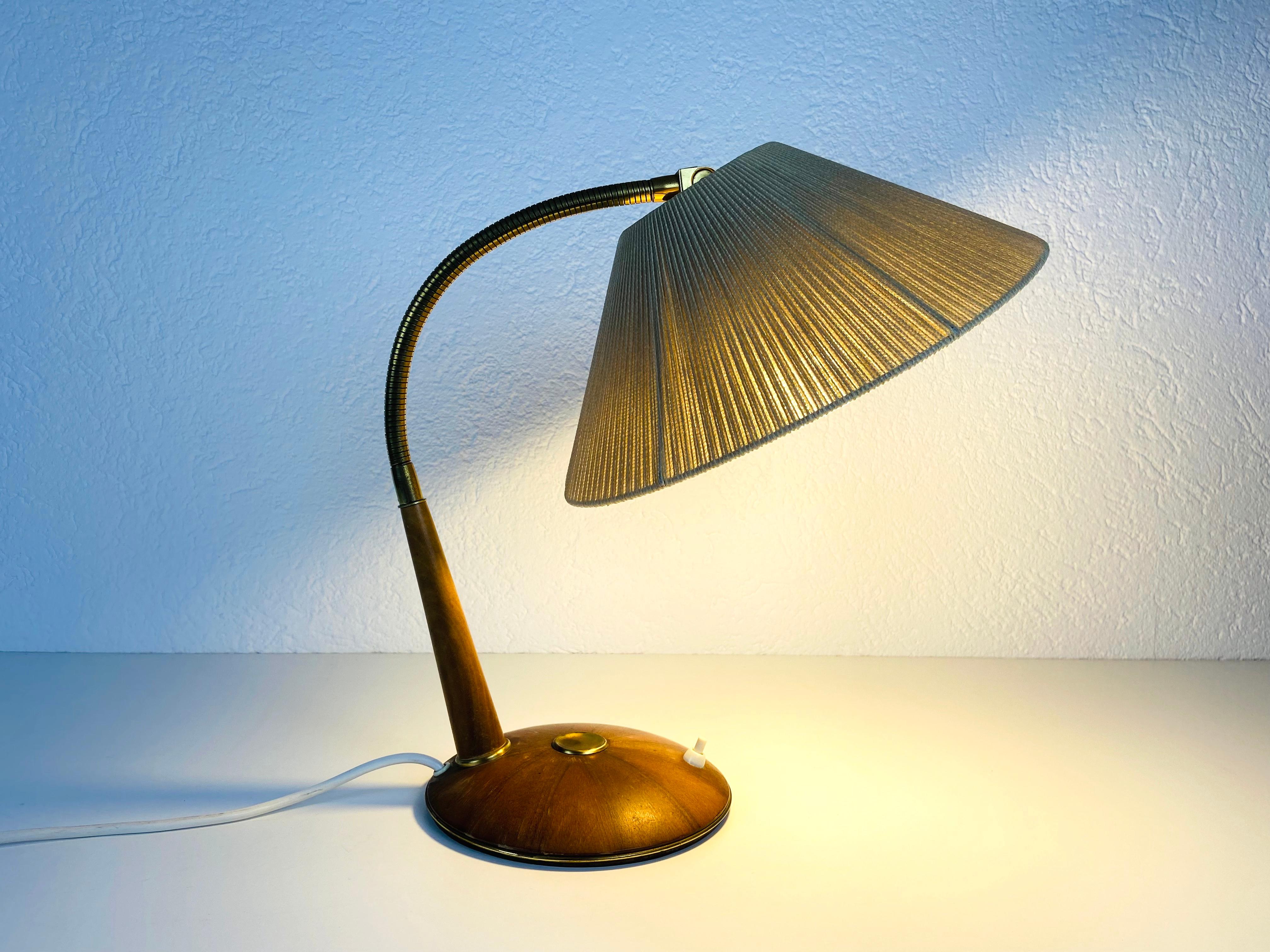 Midcentury Teak and Rattan Table Lamp by Temde, circa 1970 In Good Condition In Hagenbach, DE