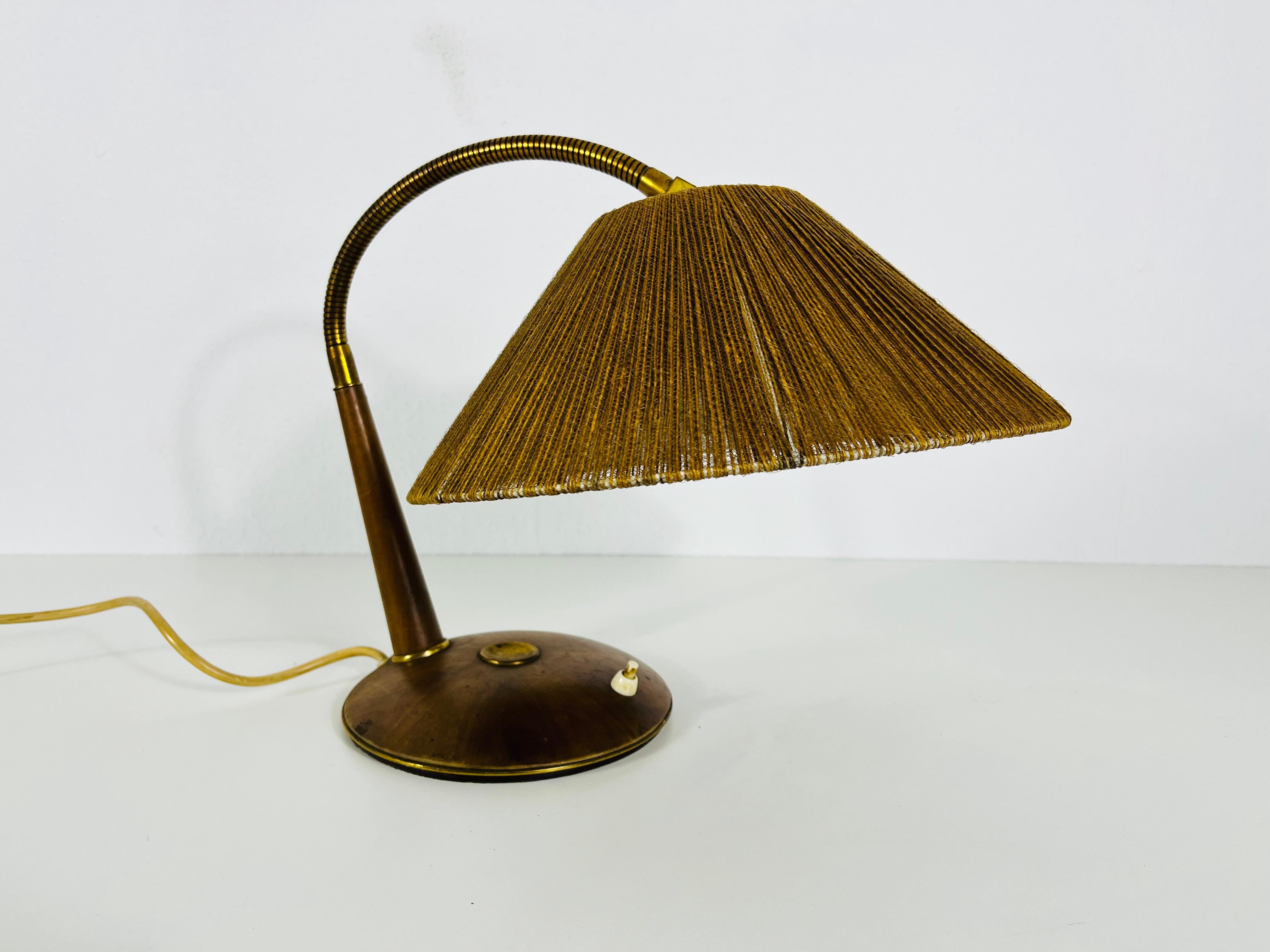 Midcentury Teak and Rattan Table Lamp by Temde, circa 1970 In Good Condition For Sale In Hagenbach, DE