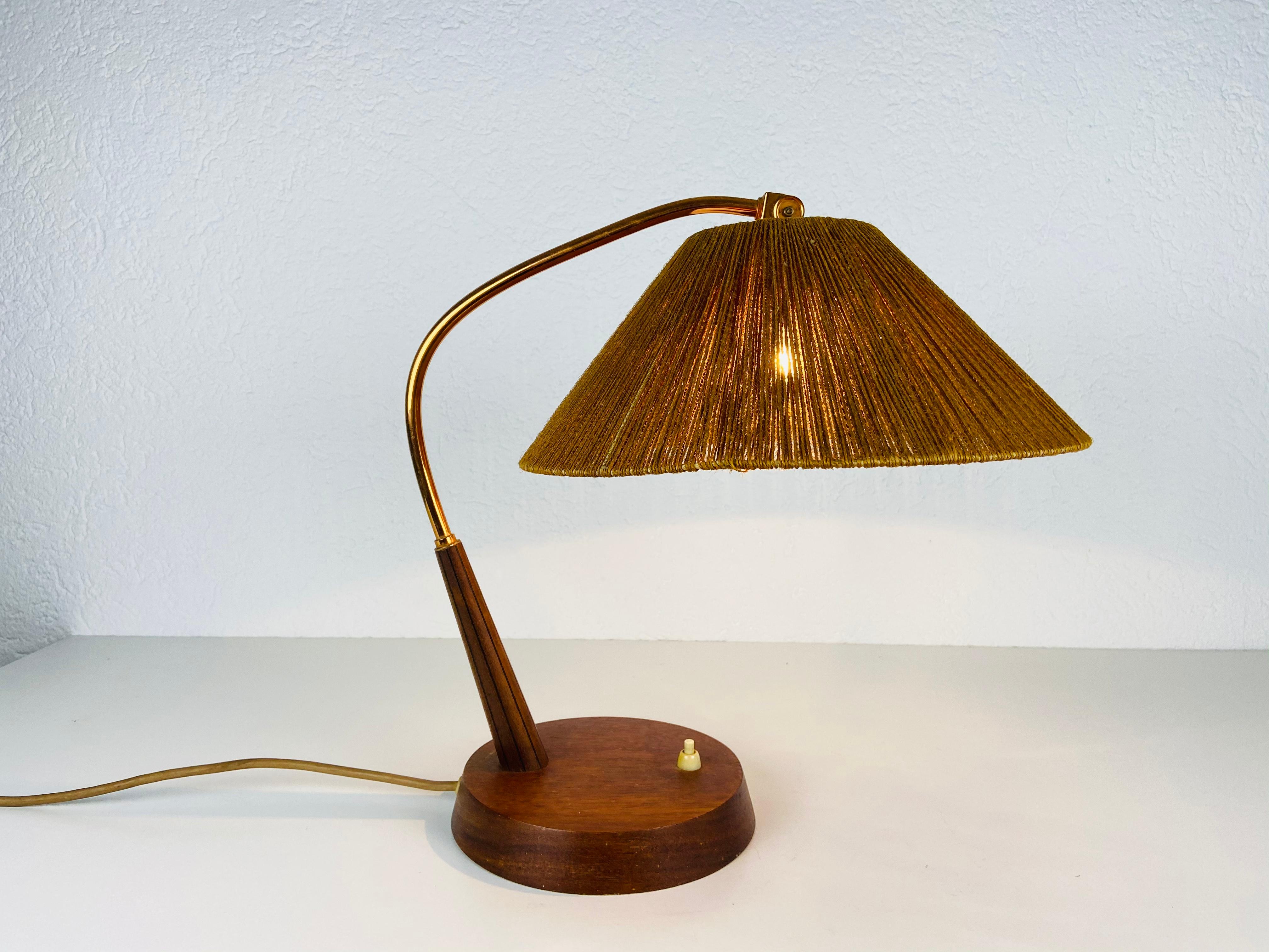 Mid-20th Century Midcentury Teak and Rattan Table Lamp by Temde, circa 1970