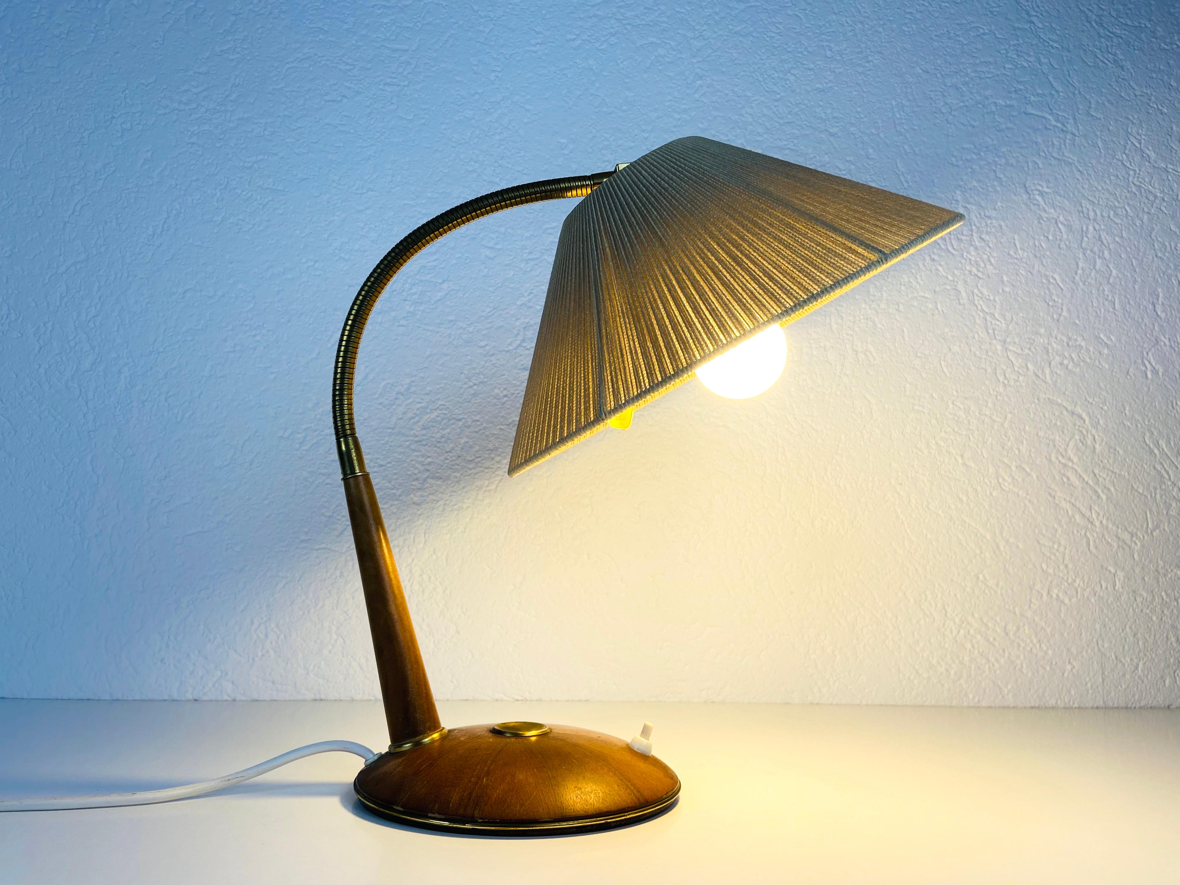 Mid-20th Century Midcentury Teak and Rattan Table Lamp by Temde, circa 1970