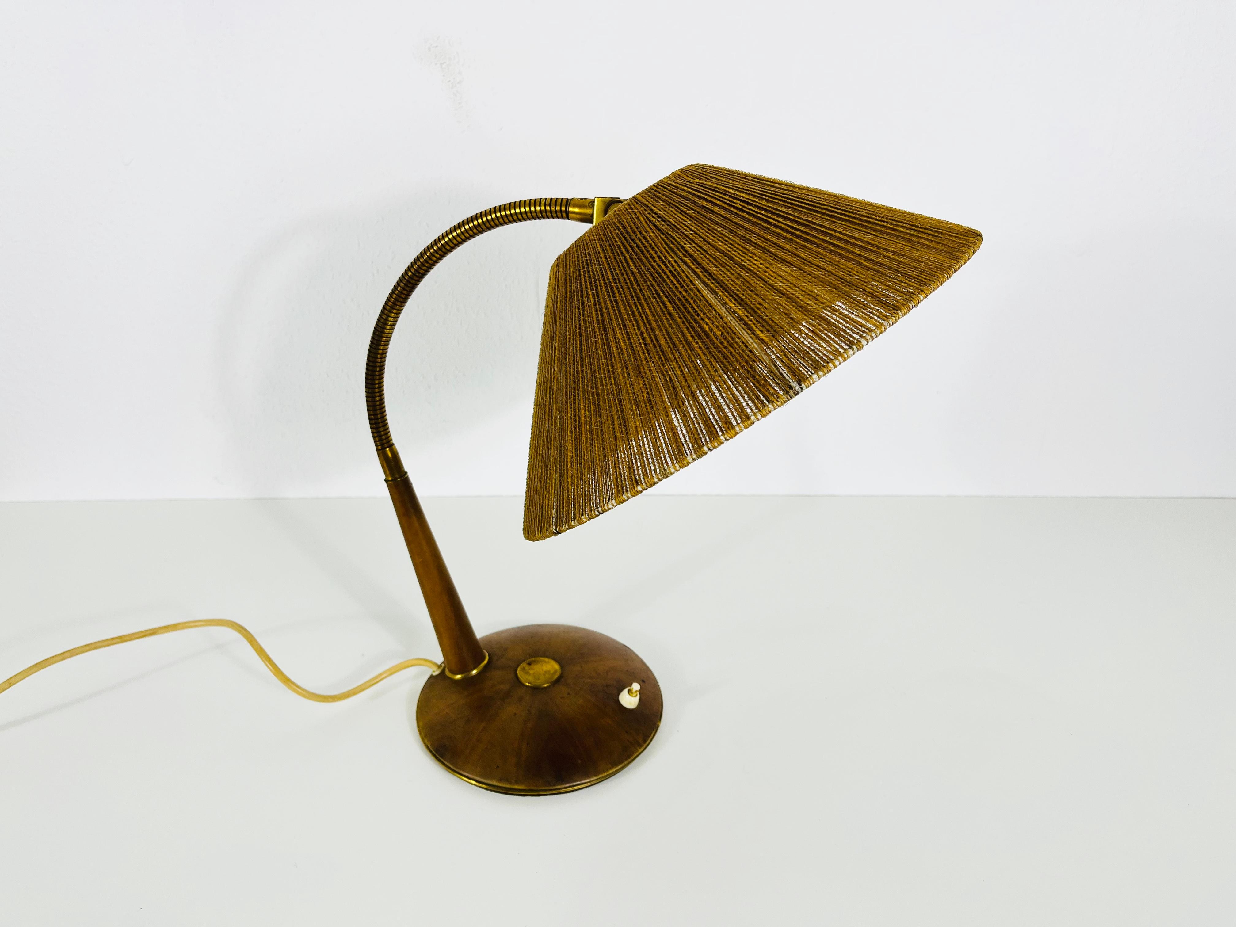 Mid-20th Century Midcentury Teak and Rattan Table Lamp by Temde, circa 1970 For Sale