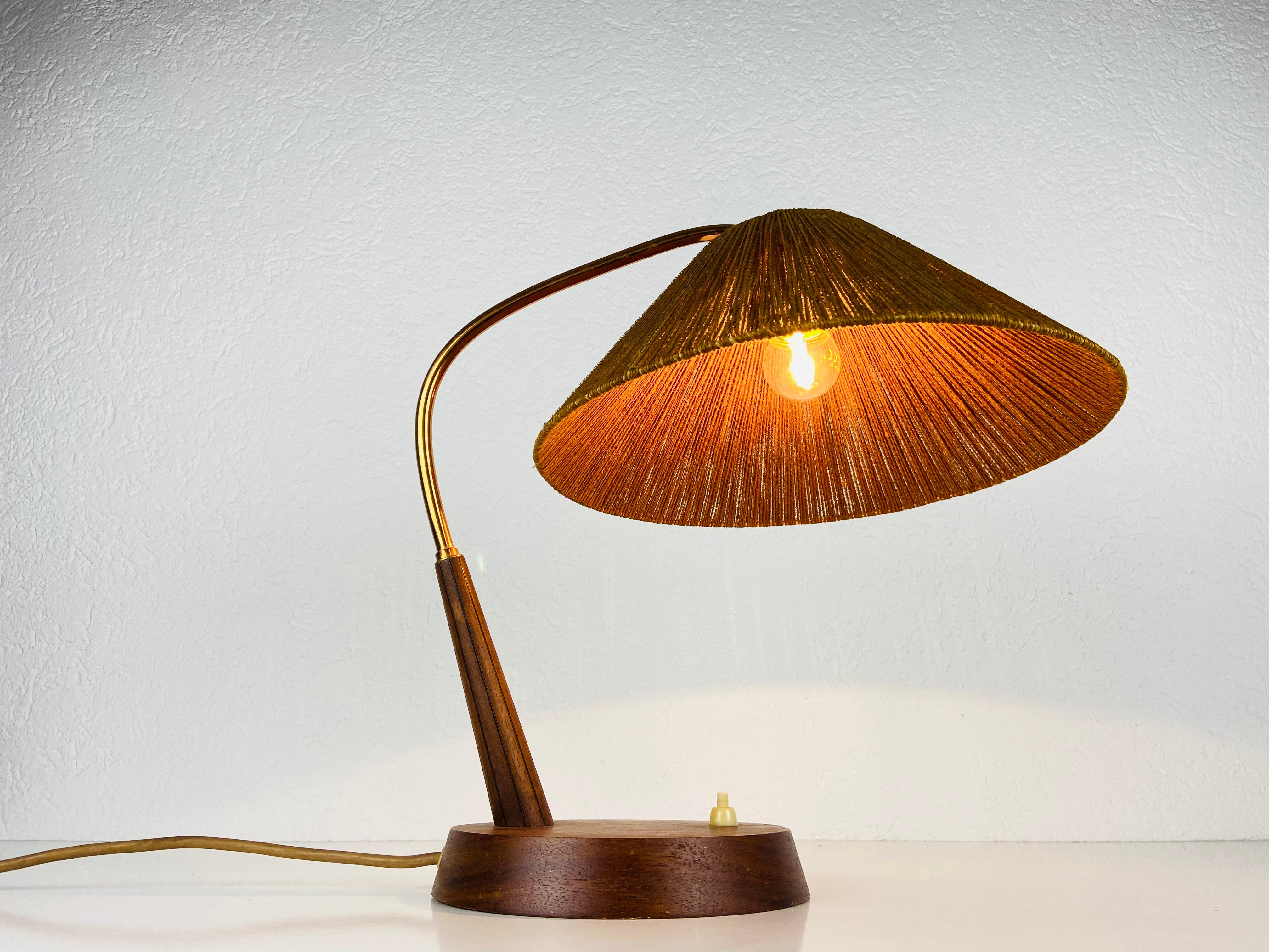 Midcentury Teak and Rattan Table Lamp by Temde, circa 1970 1