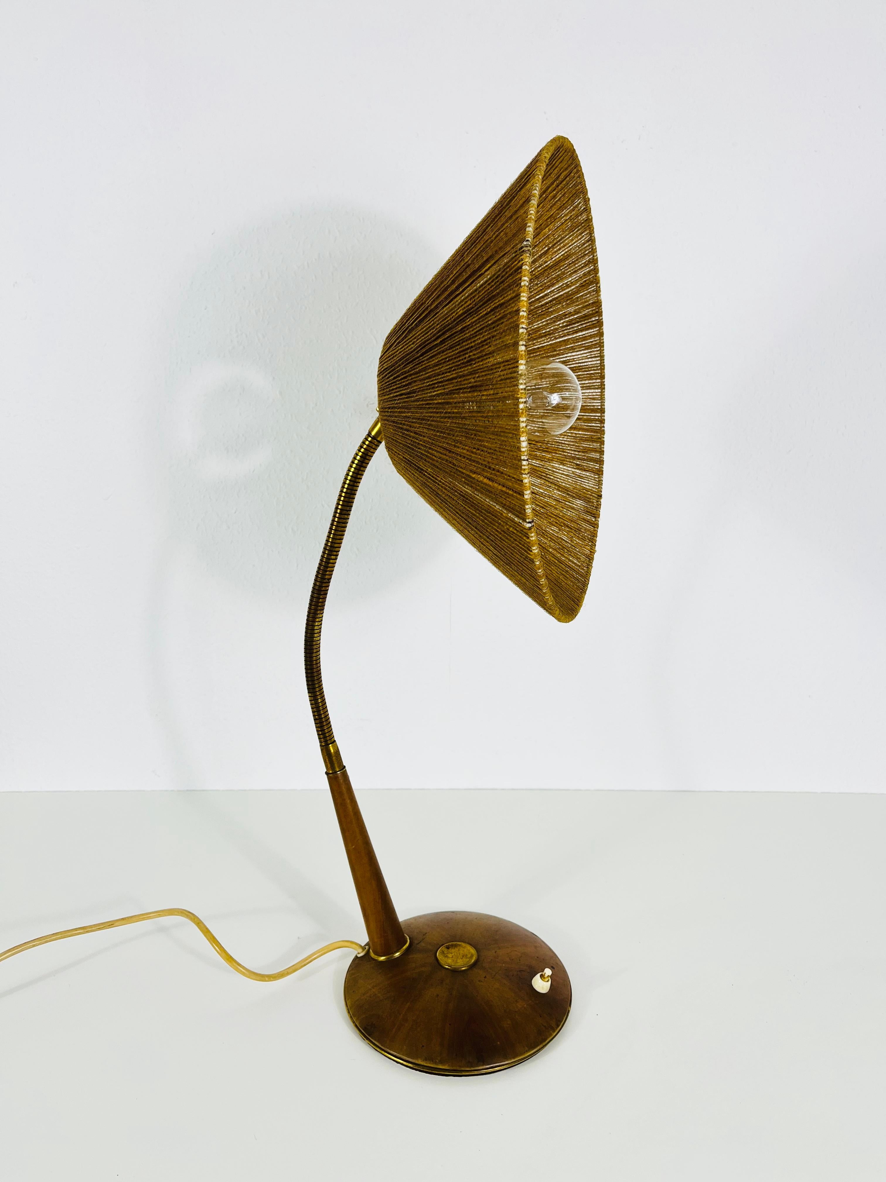 Midcentury Teak and Rattan Table Lamp by Temde, circa 1970 For Sale 1